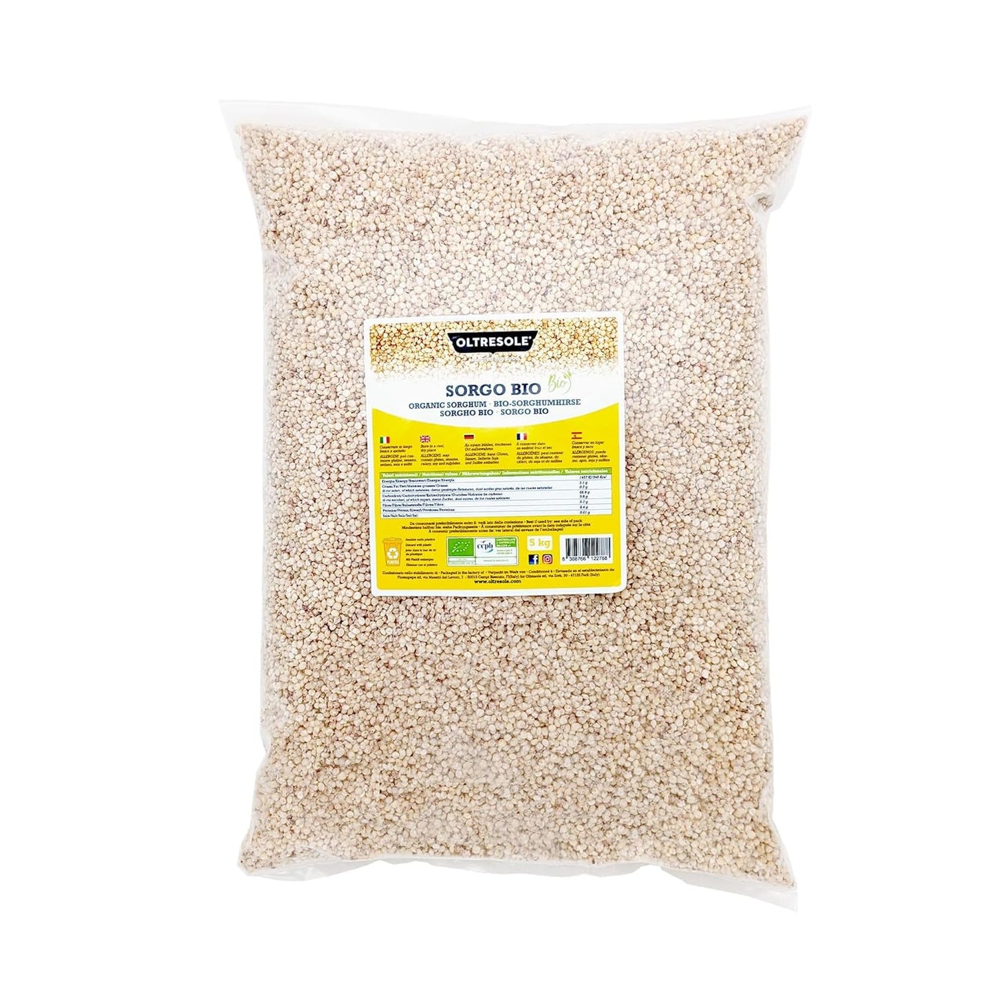 Ekologisk vit sorghum, 1 kg, skal, råsäd, ekologiskt odlad i Italien, perfekt paket för familjen