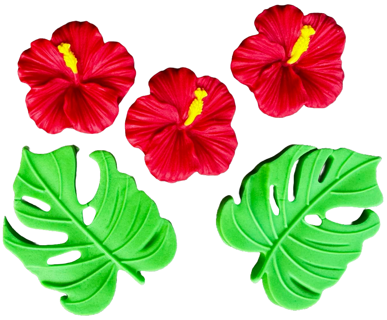 Set med 5 ätliga sockerdekorationer, Hibiscus Sugar Paste Decorations Naty Shop
