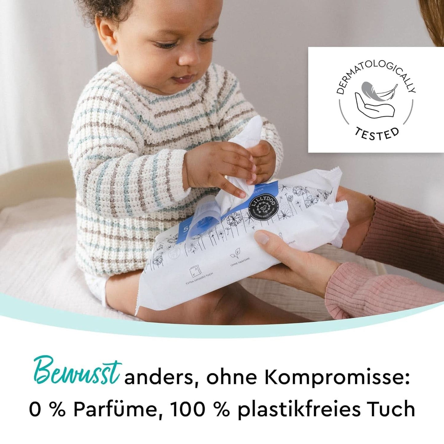 LILLYDOO Feuchte Waschtücher 350 Stück (7 X 50), 100 % Plastikfrei, Extra Großes Tuch, Ohne Parfüme Naty Shop