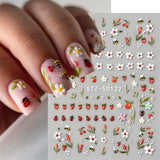 JMEOWIO 3D Nagelsticker Blumen Frucht Nail Art Sticker Selbstklebend Nagelaufkleber 5D Stereoskopisk Dekoration Nageldesign Zubehör 4 Blatt