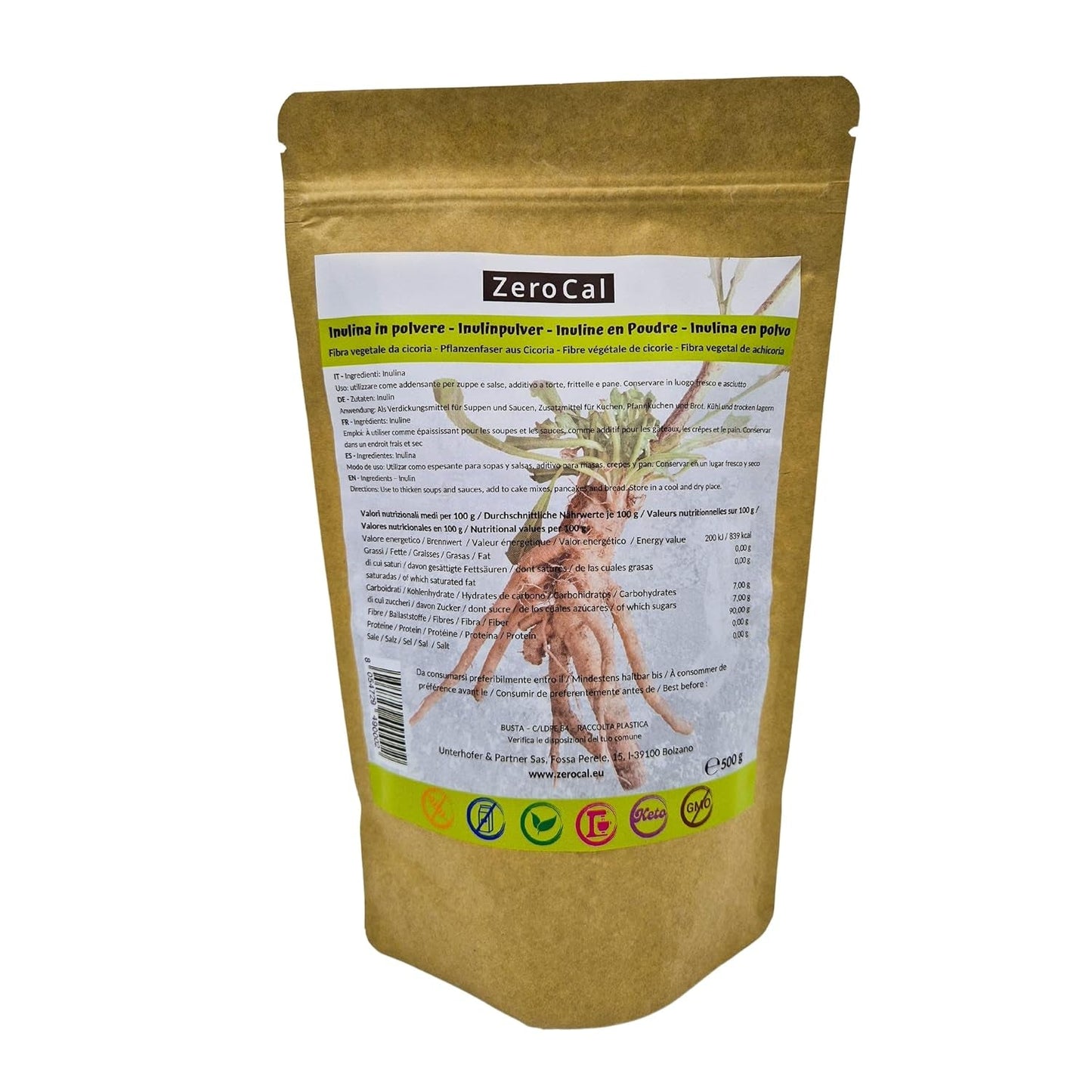 Zerocal - Inulinpulver från cikoria-Wurzel 500 G | Inulin Mit Hohem Ballaststoffgehalt |100% Vegan Und Glutenfrei |Herkunft Deutschland Sweeteners Naty Shop Standardtitel
