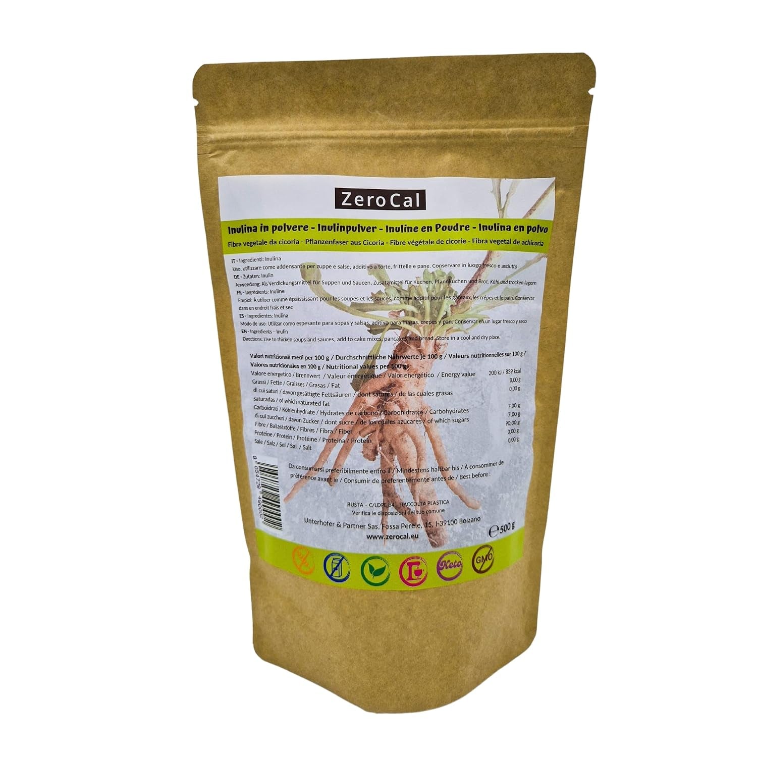Zerocal - Inulinpulver från cikoria-Wurzel 500 G | Inulin Mit Hohem Ballaststoffgehalt |100% Vegan Und Glutenfrei |Herkunft Deutschland Sweeteners Naty Shop Standardtitel