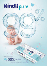 Kindii Feuchttücher Für Babies Und Kinder Pure Water 99% - 99%Ige Zusammenzeit Auf Wasserbasis - Allantoin - Unparfümiert - Dermatologisch Getestet - Für Empfindliche Haut - 720 Stück - 12X60 Stück Naty Shop