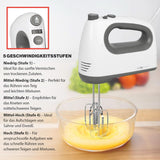 Clatronic Mixer | Kraftvoller 400 Watt-motor | Handmixer | Turbostufe & 5 Geschwindigkeitsstufen | Handmixer | Spülmaschinengeeignete Edelstahlquirle Und -Knethaken | HM 3775 Kitchen Naty Shop