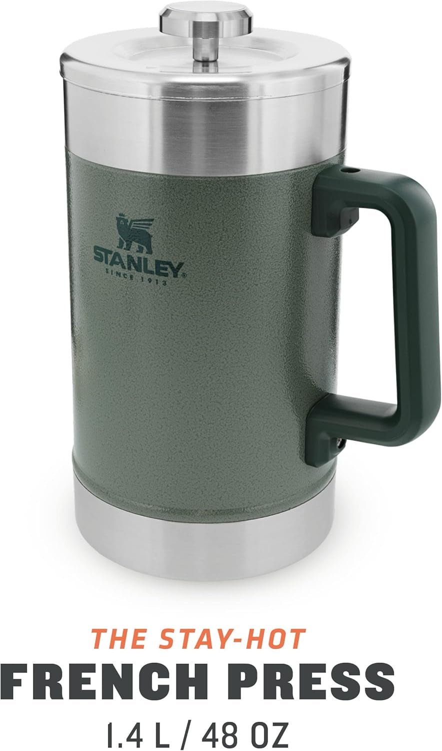 STANLEY Classic Stay Hot Coffee Press 1,4L Hammertone Green - Håller kaffet varmt i 4 timmar - Minimalt sediment - Integrerad kaffepress i rostfritt stål - BPA-fri - Tål diskmaskin