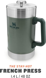 STANLEY Classic Stay Hot Coffee Press 1,4L Hammertone Green - Håller kaffet varmt i 4 timmar - Minimalt sediment - Integrerad kaffepress i rostfritt stål - BPA-fri - Tål diskmaskin
