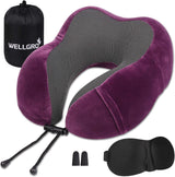 WELLGRO Nackkuddsset med 3D-sömnmask och öronproppar - Avtagbart skydd - Memory Foam - Dragkedja - Inklusive förvaringsväska - Resekudde - Valbar färg, Färg:Grå Naty Shop Fuchsia ortopediska livmoderskuddskuddar