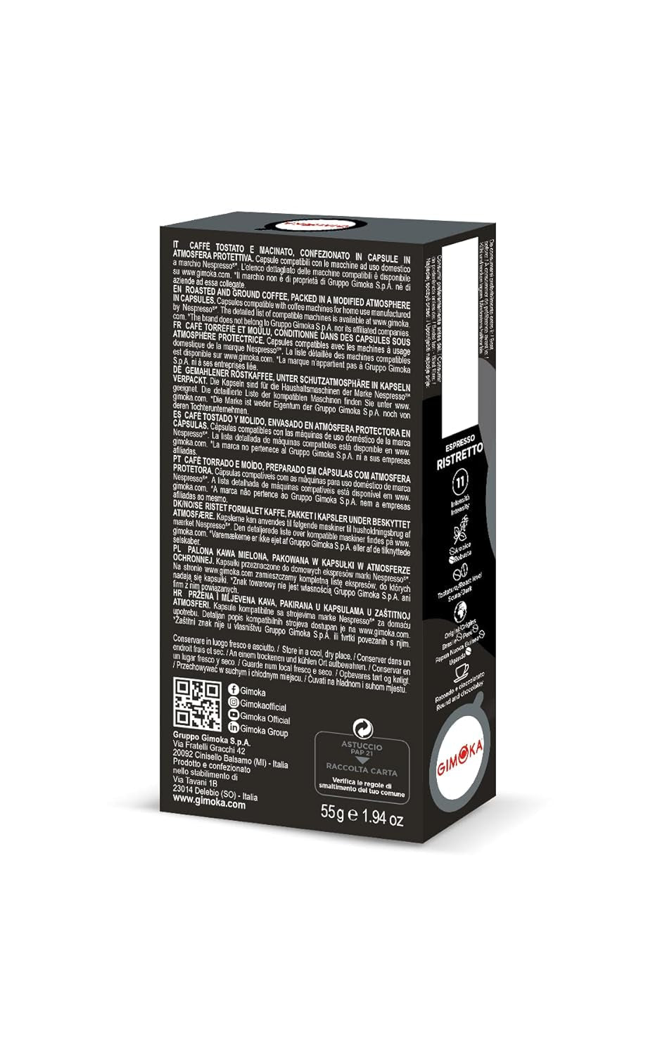 Gimoka Kaffeekapseln Espresso Ristretto, Intensität 11/13-100 Kapsel aus Aluminium - Kompatibel med Nespresso* Haushalts-Espressomaschinen - 100 Stück (10 x 10 Getränke) - Hergestellt i Italien