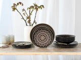 CreaTable, 23588, MANDALA GOLD Series - Svart, 12-delat servisset, porslinstallrikar, diskmaskin och mikrovågssäker, kvalitetstillverkning