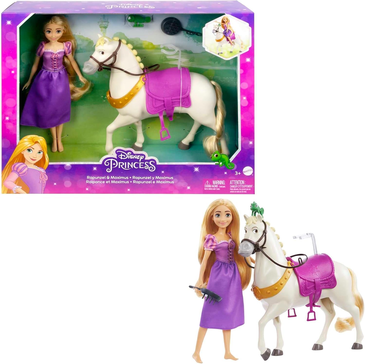 Disney Princess HMV99 - Rörlig Rapunzel docka och lektorn med kul runt om, 6 lekområden och 15 tillbehör, Inspirerad av Disney-filmen, Leksaker för 3 år gamla dockor Naty Shop Dolls Rapunzel the Horse