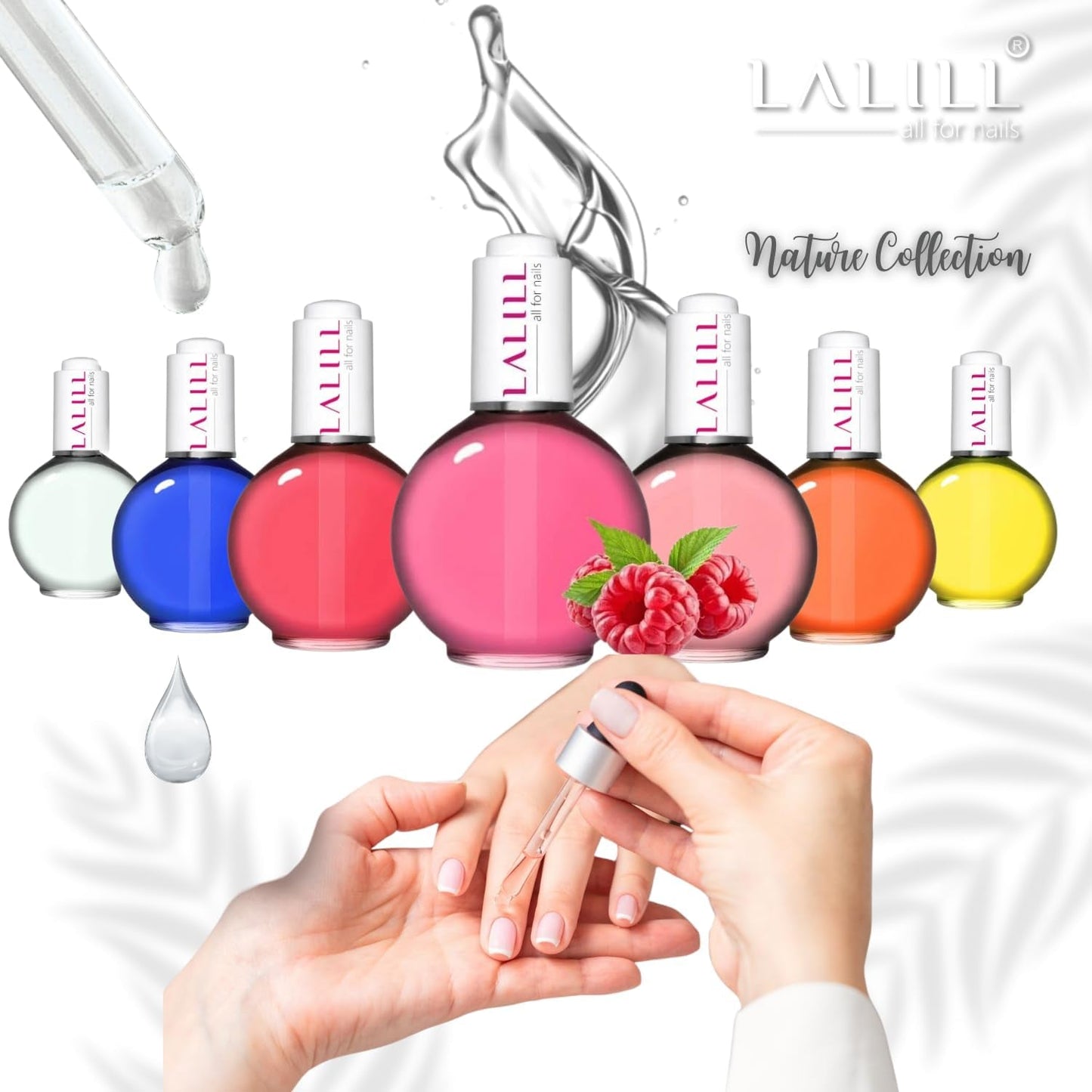 LALILL Nagelbandsolja 75Ml - Himbeere Nagelpflegeöl - Nagelöl Pflege Für Nägel Nagelhaut - SPA Maniküre Nageldesign Hände - Vegansk - Med pipett