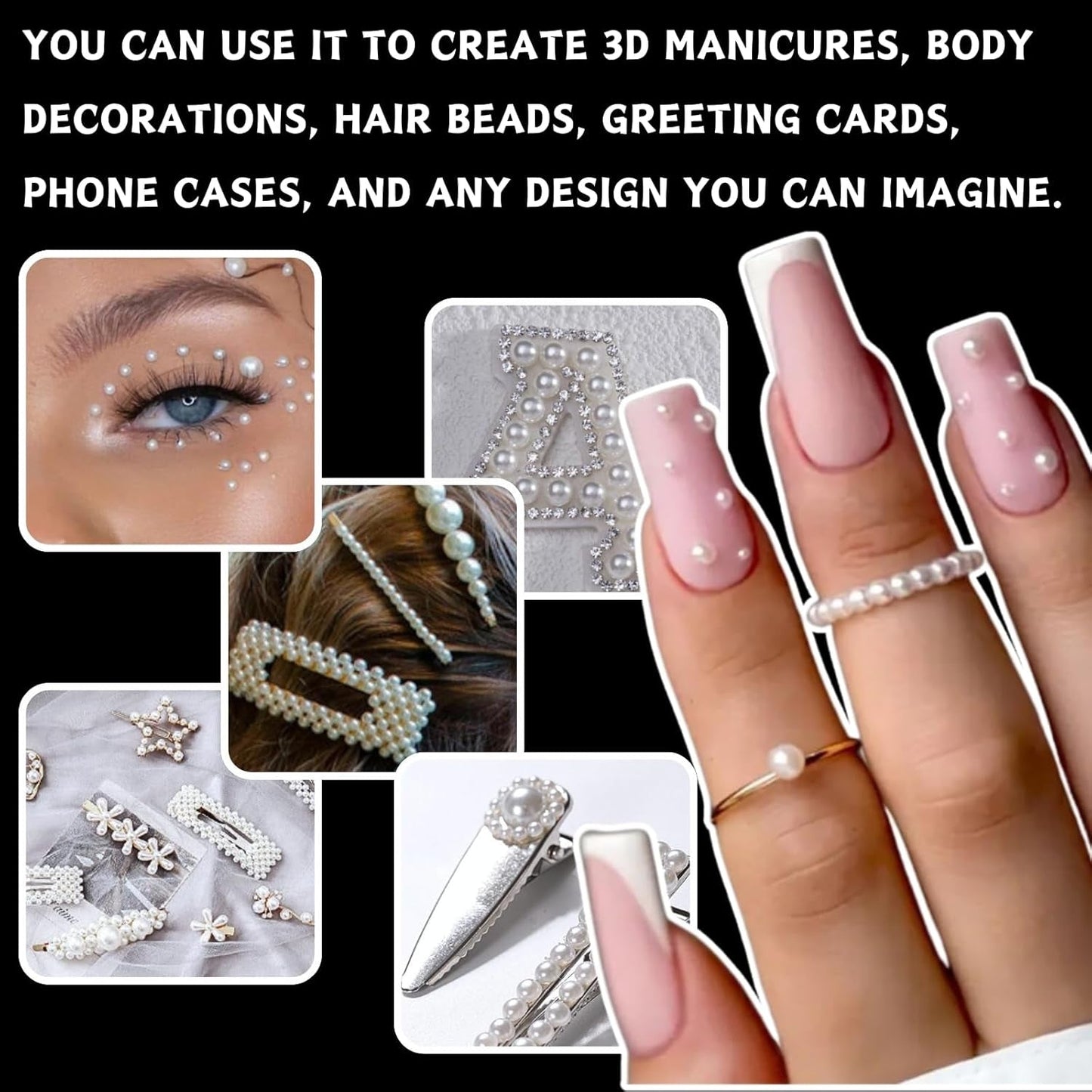 12 Größen Nail Art Perlen, Flache Perlen, Nail Art Accessoires, Halbkreis Nagelperlen, Weiße Nail Charms Und Glitzersteine ​​Nägel Für Nail Art Design, DIY Basteln, Alltag, Hochzeit (2 lådor)