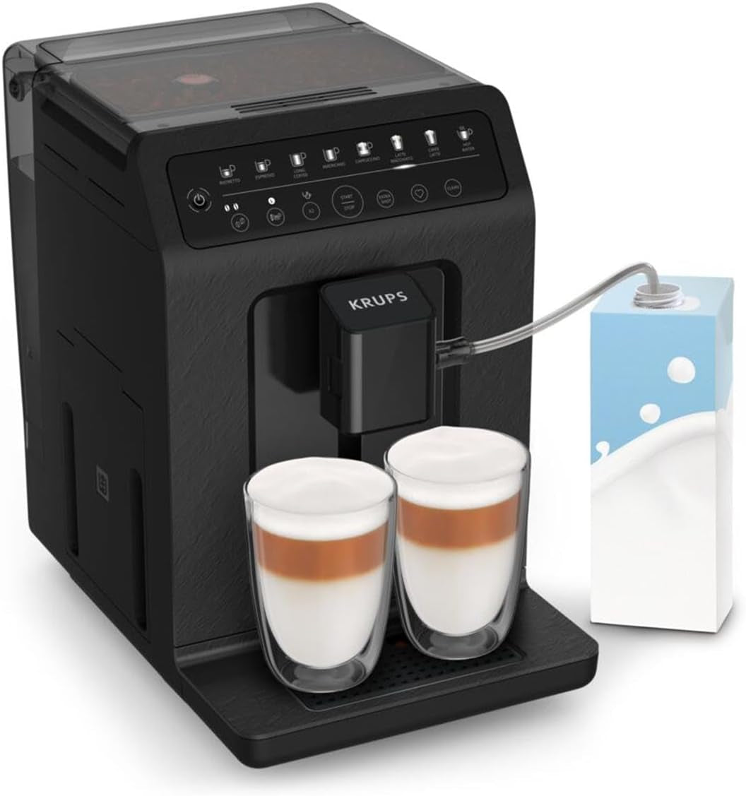 Krups EA897B Evidence ECOdesign automatisk espressomaskin, automatisk espresso- och cappuccinofunktion, Quattro Force-teknik, entrycksmjölkkoppar, 8 förinställningar, mjölksystem, 1450W