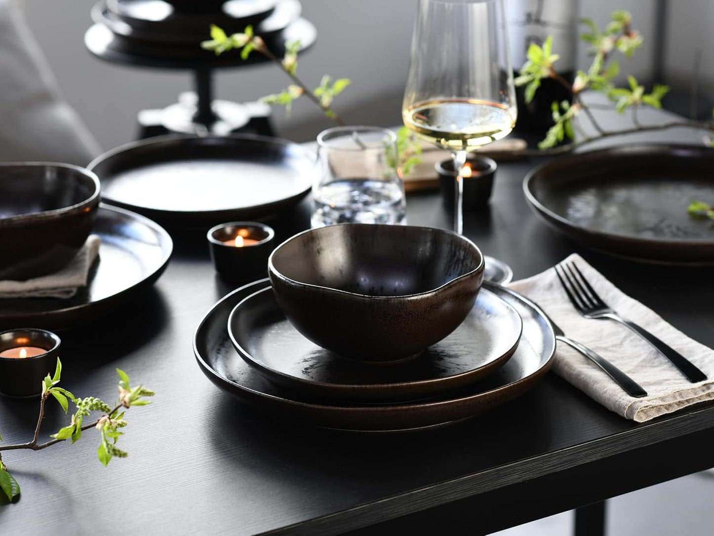 CreaTable, 21249, Natura Organic RUSTY Series, 12-delat servisset för 4, porslinstallrikar, diskmaskins- och mikrovågssäkert, tillverkat i Europa