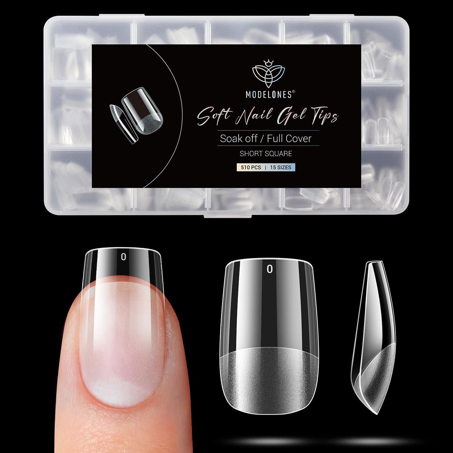 Modelones Nail Tips 510 Pieces - Heltäckande Nail Tips Set, Gel Tips Set, Pre-Polish PMMA Resin Nail Tips, Konstgjorda naglar för lim på Nail Art DIY, Short Squoval