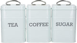 KitchenCraft Living Nostalgia Set med 3 Tesocker Kaffeförvaringsburkar i presentförpackning Stål Antik kräm 11 cm x 11 cm x 17 cm Vintage blå matförvaringslådor Naty Shop Antique Cream