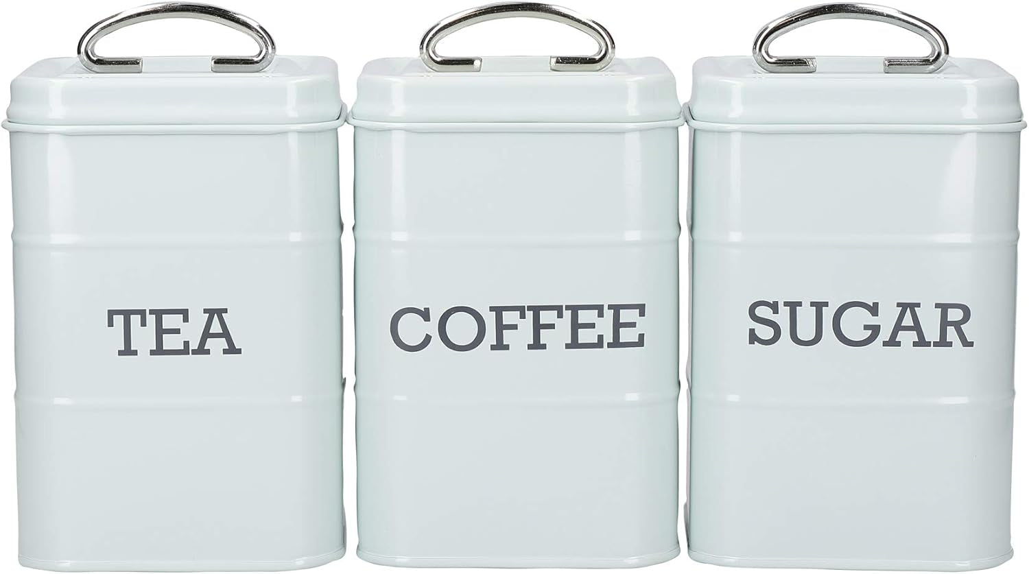 KitchenCraft Living Nostalgia Set med 3 Tesocker Kaffeförvaringsburkar i presentförpackning Stål Antik kräm 11 cm x 11 cm x 17 cm Vintage blå matförvaringslådor Naty Shop Antique Cream