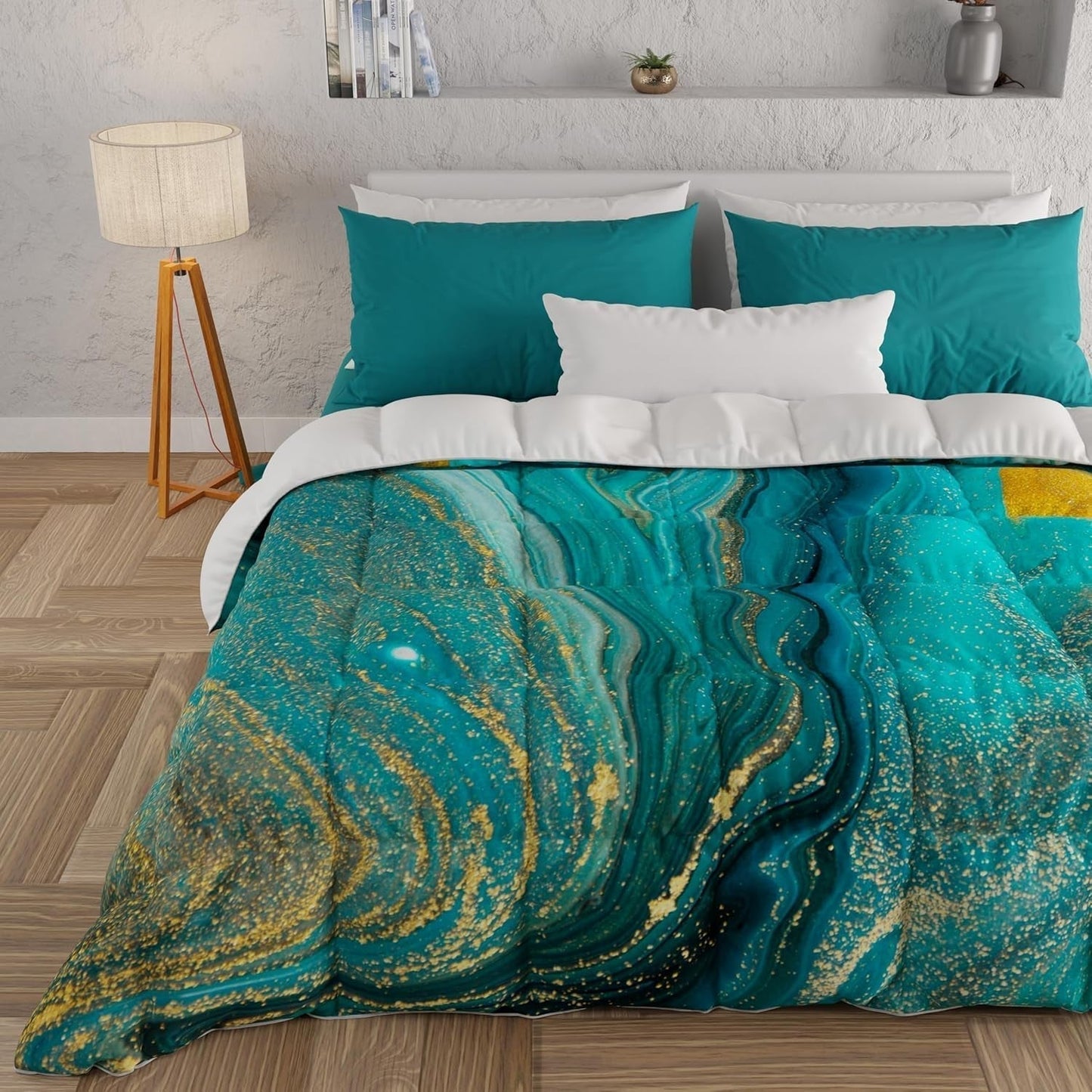 PETTI Artigiani Italiani - Vintertäcke, Vintertäcke, Enkelt täcke, Dubbelsidigt, Enfärgat och digitalt tryck, 100 % anti-allergisk mikrofiber, Tillverkad i Italien Täcken och täcken Naty Shop Grön marmor 160 X 190 Cm