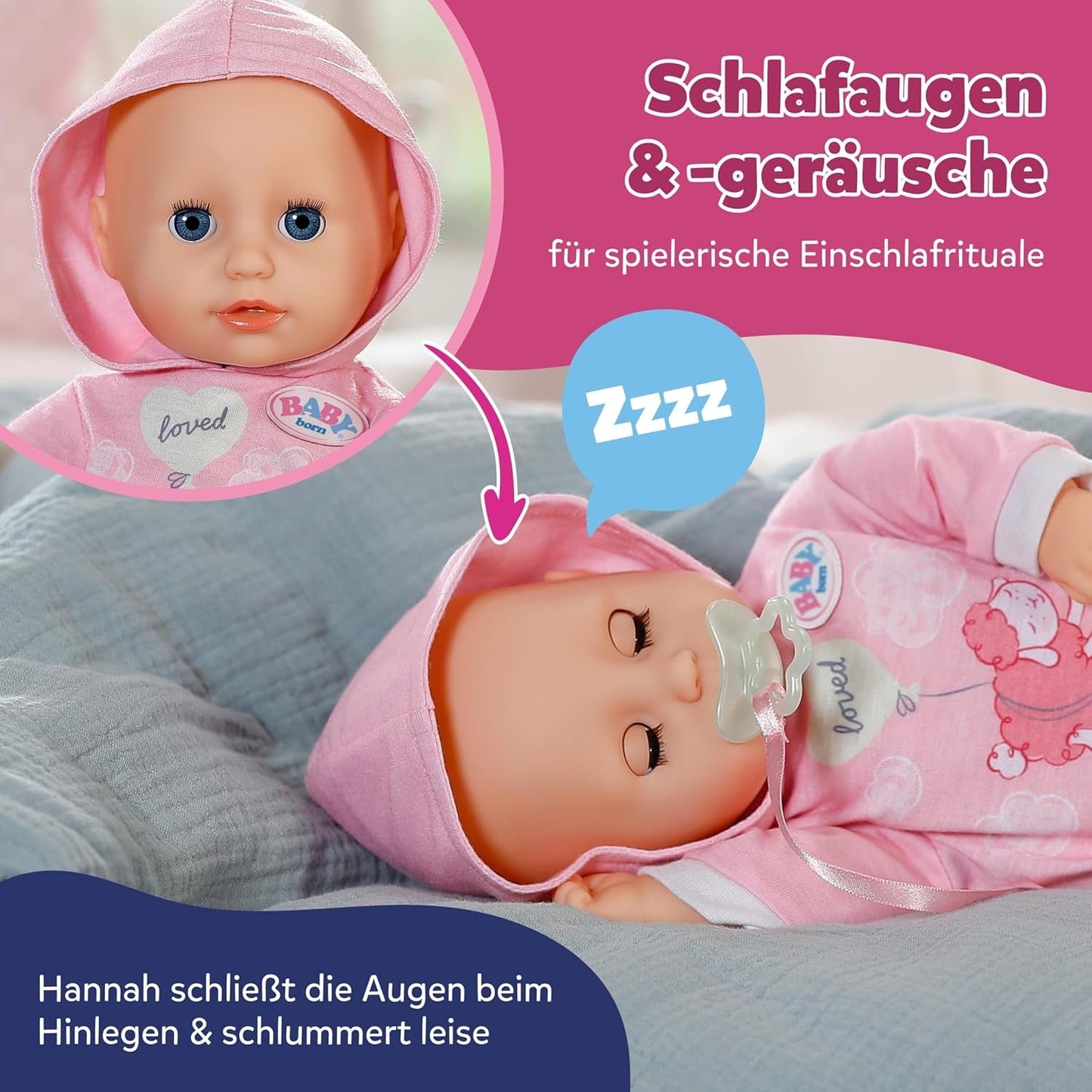 BABY Born Hannah Play with Me - Babydocka med 5 funktioner - Mjuk materialkropp inklusive tillbehör - 36 cm docka - Batteridriven - Lämplig för barn från 1 år