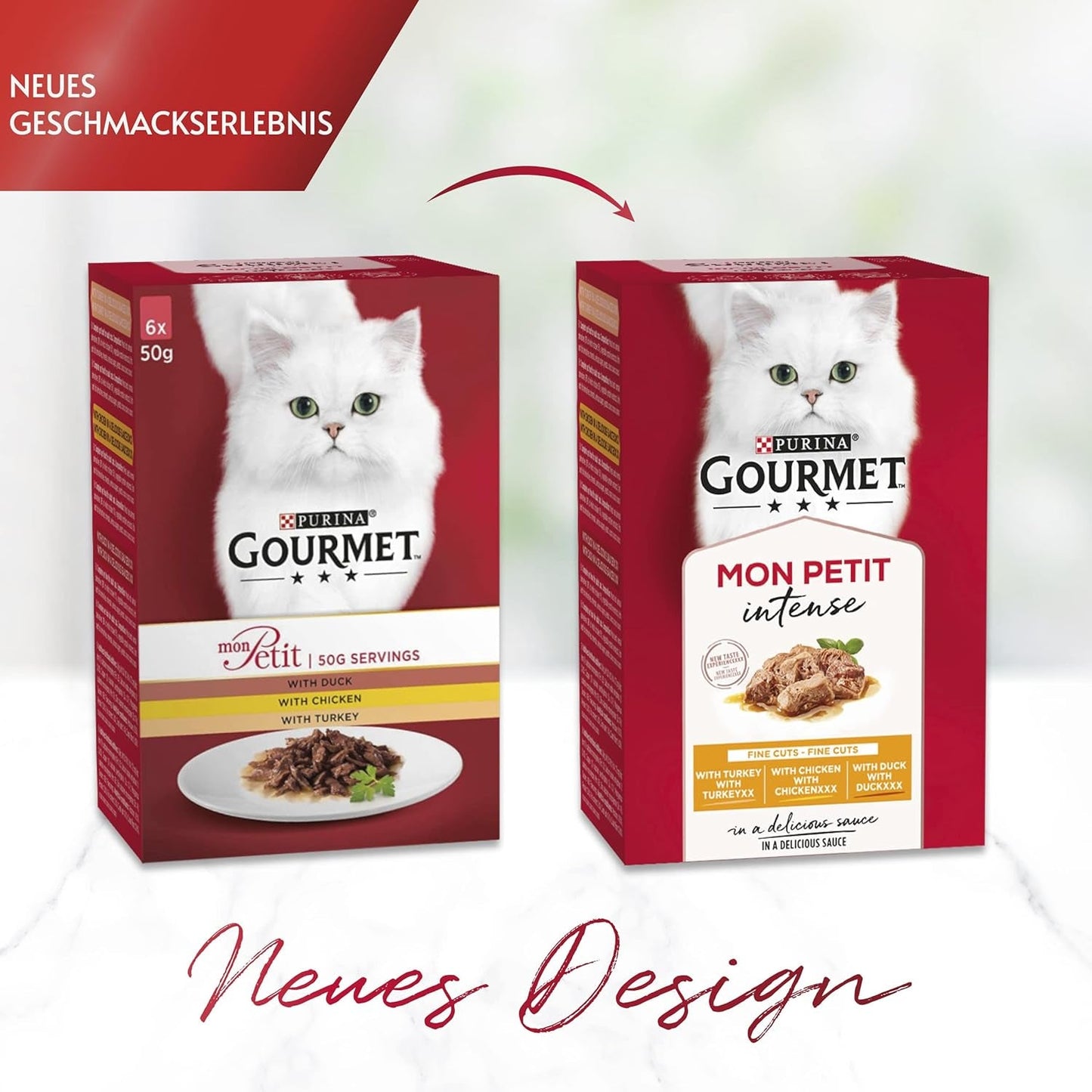 Gourmet Mon Petit Intense Wet Cat Food, fjäderfävariant, förpackning om 8 (8 x 6 påsar med 50 g vardera)