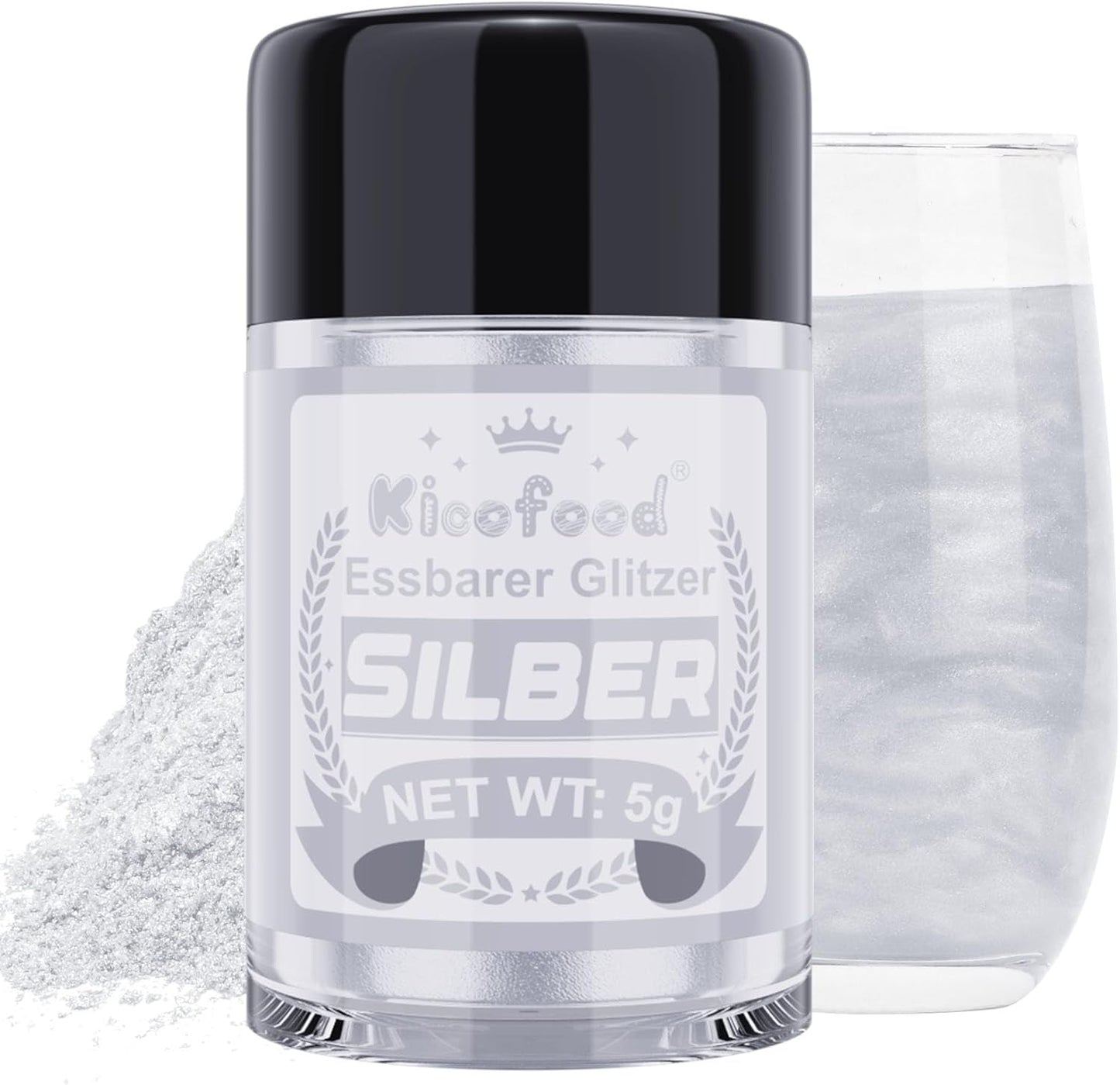 Kicofood, ätbart glitter, 5 gram, olika färger Glitter Naty Shop Silver