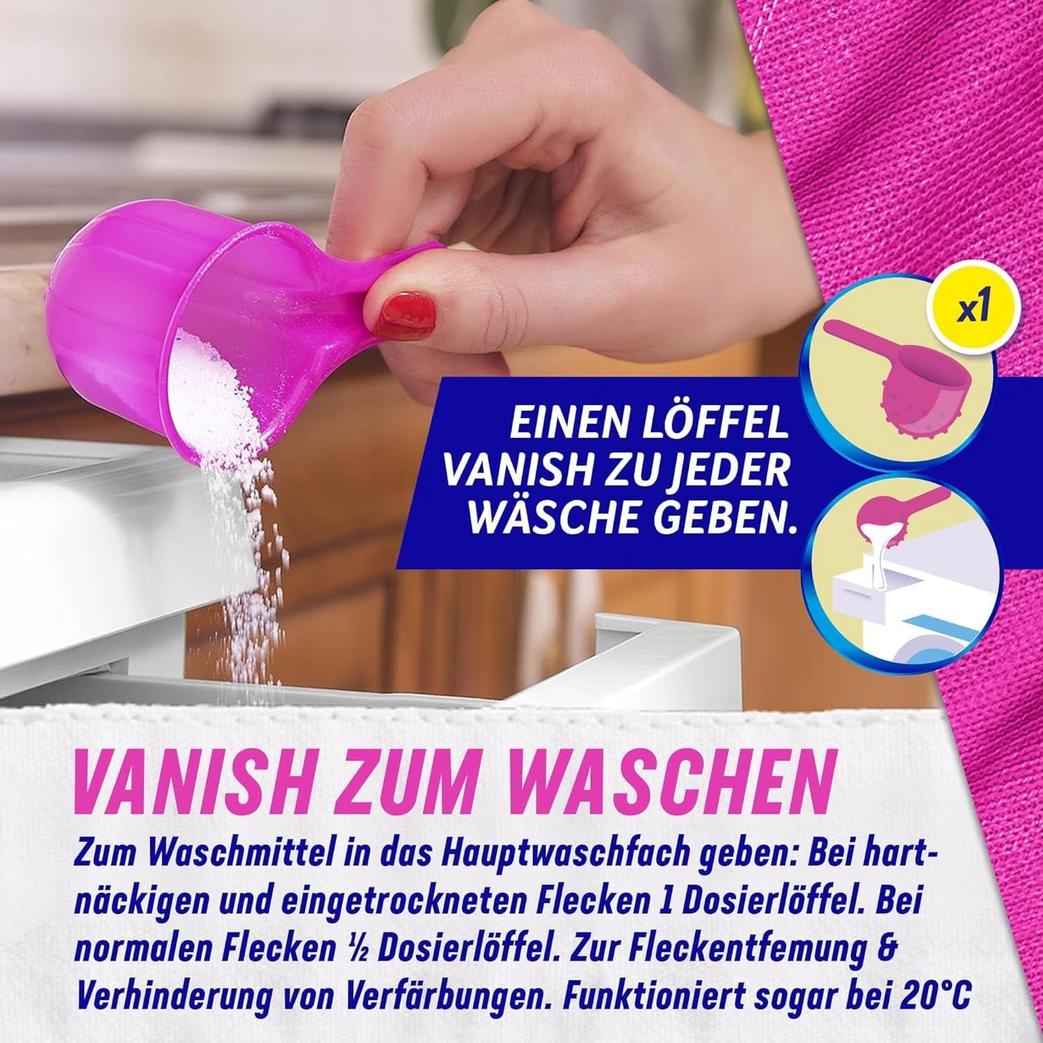Vanish Oxi Action Powder Pink - 1,125 kg - klorfritt fläckborttagning och tvättförbättringspulver - för färgad tvätt Tvättmedel Naty Shop