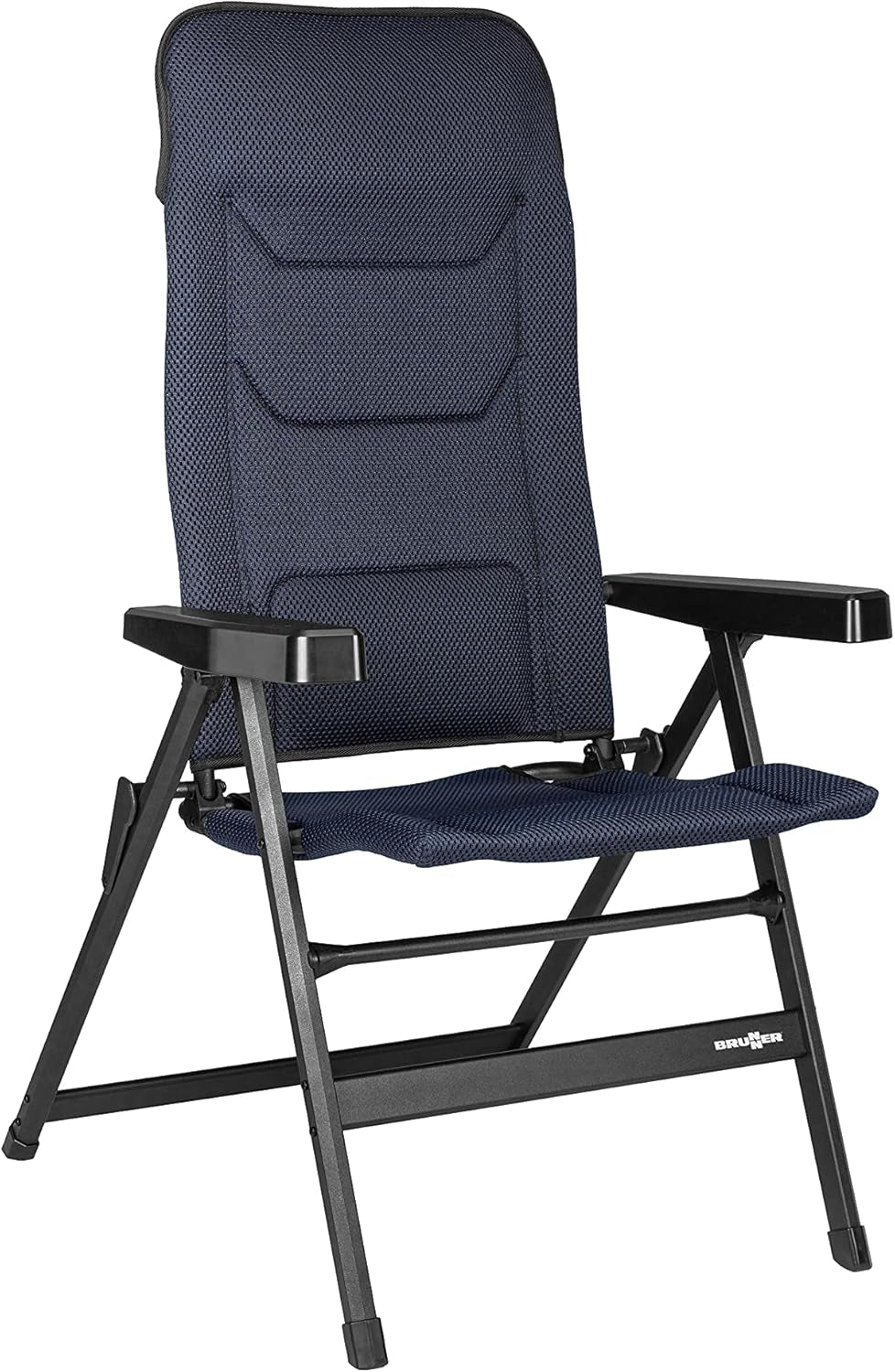 BRUNNER Rebel PRO (S-M-L) Hopfällbar stol för camping, trädgård, uteplats Tillverkad av aluminium, justerbar i 5 lägen, lastkapacitet upp till 150 kg, hög rygg, svarta eller blå Resekuddar Naty Shop Standardtitel