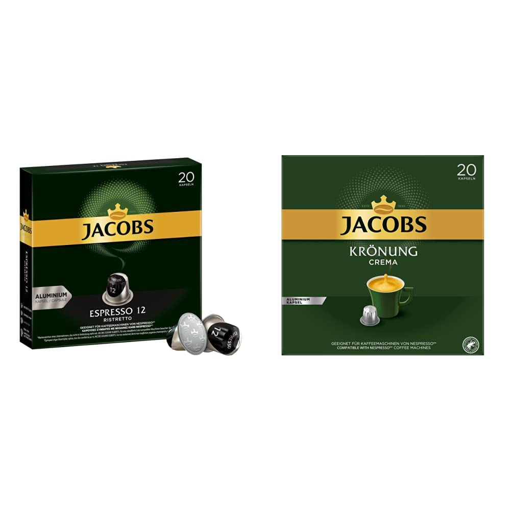 Kaffeekapseln Espresso Ristretto, Intensität 12 av 12 & Kaffeekapseln Krönung Crema, 200 Nespresso-kompatibla Kapseln, 10er Pack, 10 x 20 Getränke, 1040 g