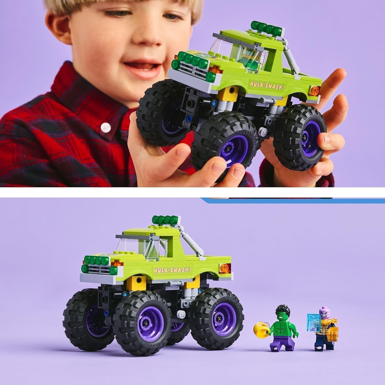 LEGO Ç€ Marvel Hulk Truck Vs. Thanos - Superhjältebyggande leksak - Avengers fordon och minifigurer - Monstertruck för megakul - Present till pojkar och flickor från 7 år - 76312 Byggset Besuche den LEGO-Store