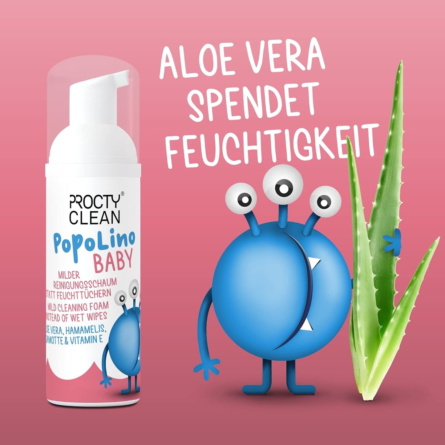 PopoLino Baby mjukt bottenskum istället för våta babyservetter. Veganskt och naturligt kosmetiskt rengöringsskum! Bottenskum med aloe vera, trollhassel, bergamott och vitamin E. Gör bottnar och miljön glad.