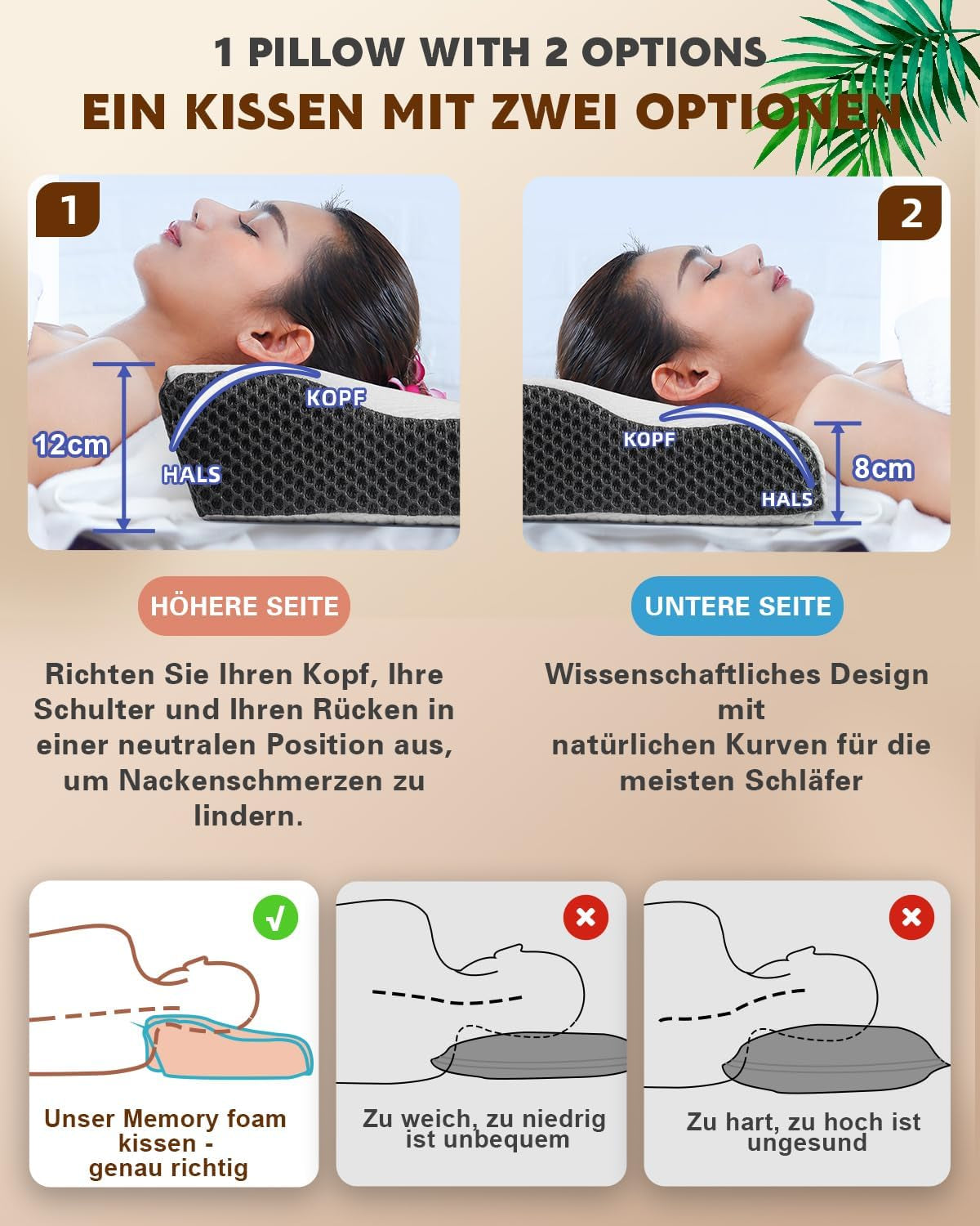 Nacksmärtskudde, ergonomisk ortopedisk nackkudde, sidobaksida buken Memory Foam Kudde, Antisnarkningskudde för män kvinnor (62 * 34,5 * 12/8cm) Cervikala ortopediska kuddar Naty Shop