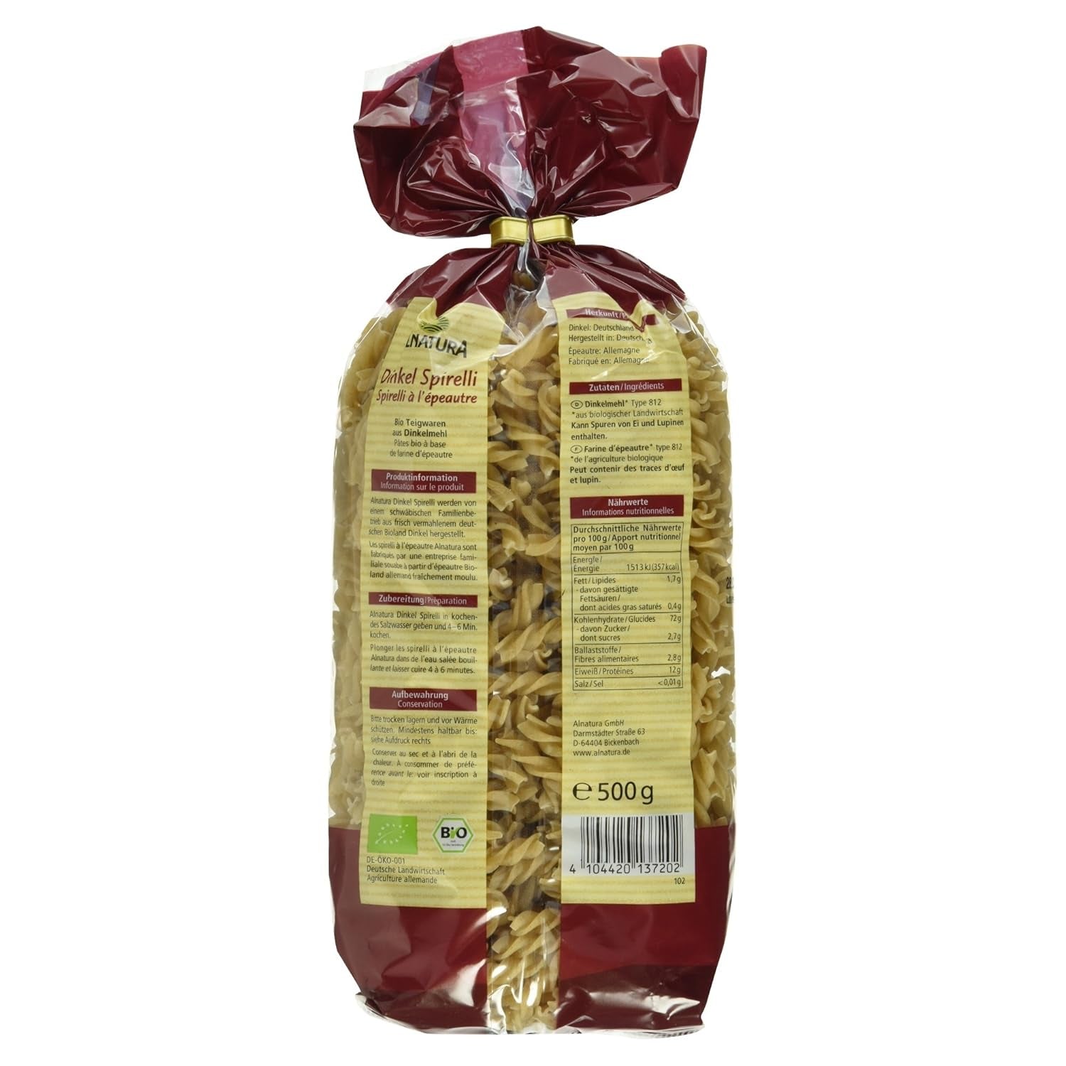 Ekologiska dinkelspiraler, 500g (förpackningen kan variera)