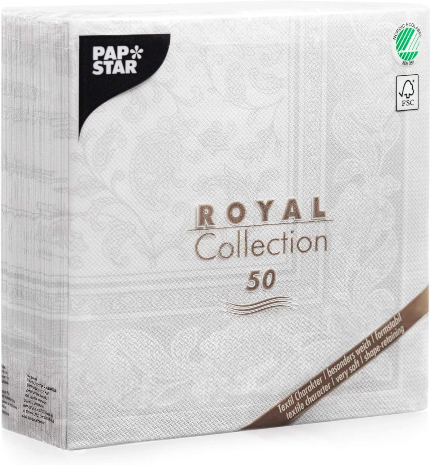Papstar 11682 50 servetter "Royal Collection" 1/4-faldig 40 X 40 cm "Ornaments", vit