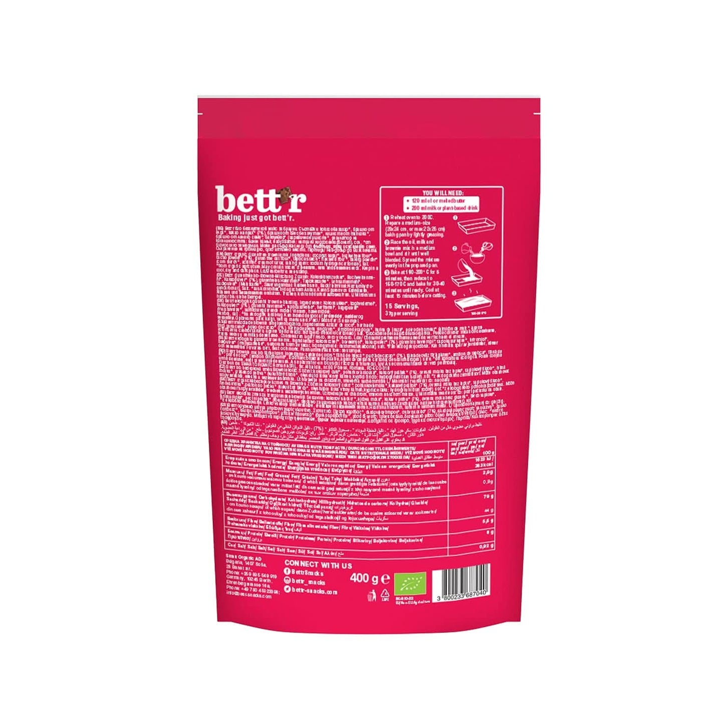Bettr Organic Brownie Mix - Ekologiska, veganska och glutenfria brownies med rik kakaosmak, 6 x 400 gram Kitchen Naty Shop