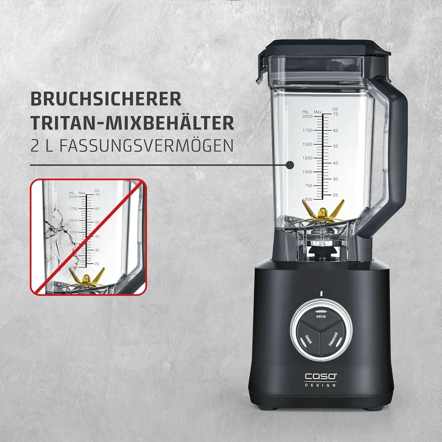 CASO Powerblender B 2000 - Profi Standmixer, 30 000 U/Min, 2000 Watt, Bruchsicherer Tritan-Mixbehälter (2 L), Bpa-Frei, Pulse-, Shake-, Smoothie-Funktion, 8-Fach Messer-System Mit Titanbeschichtung Kitchen Naty Shop