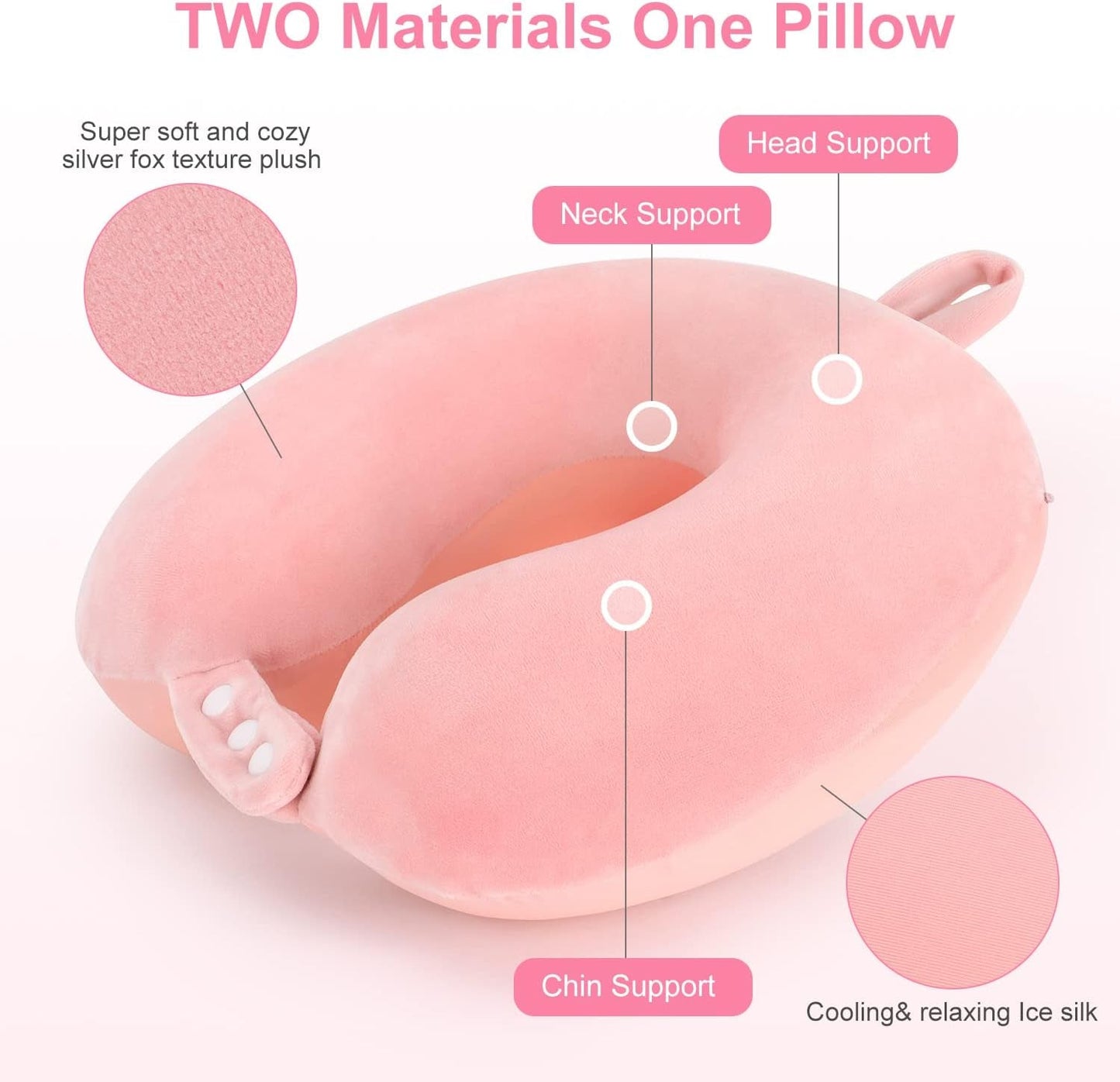 TALLGO Travel Nackkudde, Bästa Memory Foam Flygplanskudde för nackstöd, Mjuk justerbar kudde för flygplan, bil och hem, Rosa cervikala ortopediska kuddar Naty Shop