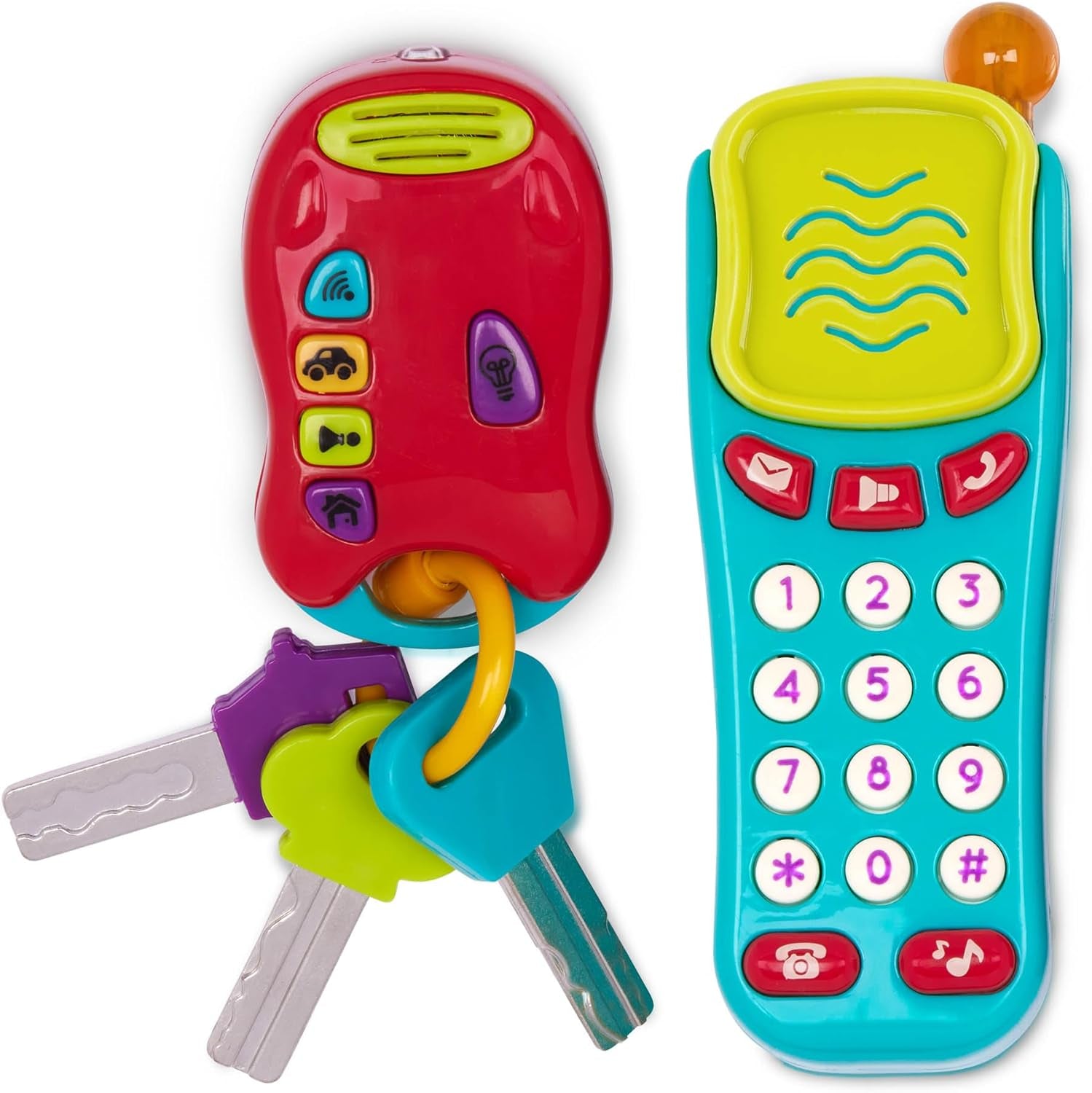 Battat leksaksnyckel babyleksak - Färgglad bilnyckelnyckelring med ljus och ljud i 10 månader och uppåt Babyleksaker Naty Shop Mobiltelefonnyckel