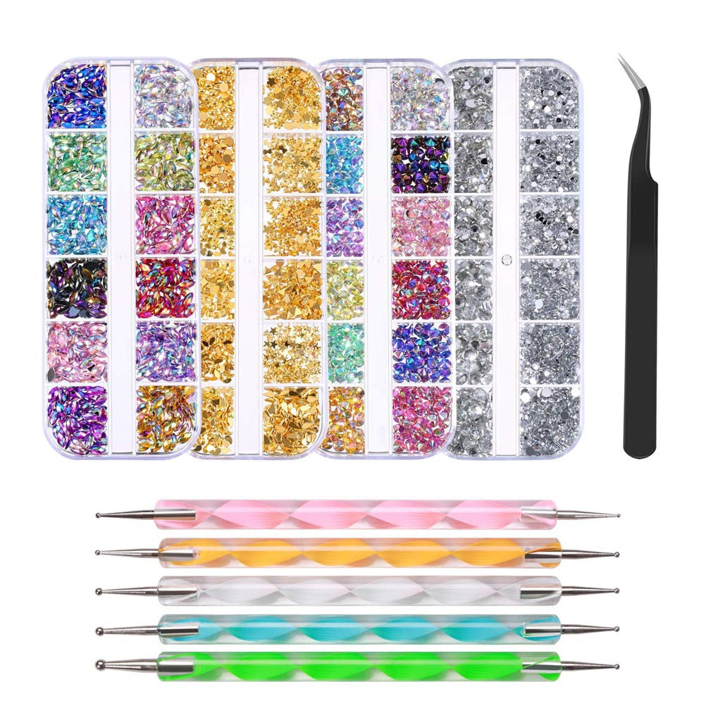 Nail Rhinestones med prickverktyg, 3D-nageldekoration, nagelglitterstenset, nagelkonstglitter, nageltillbehör Nageldesign med pincett