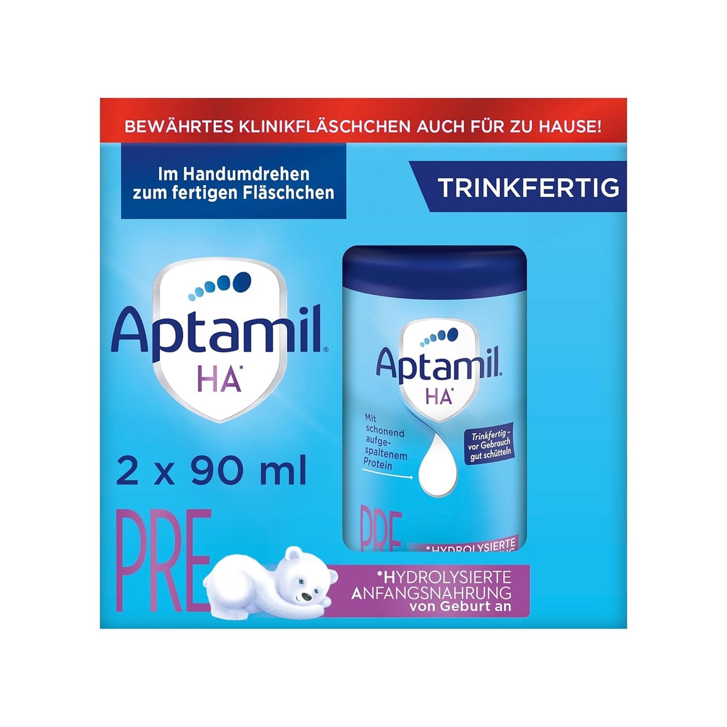 Aptamil HA Pre Ready to Drink – Hydrolyserad mjölk för spädbarn från födseln – 4 x 2 x 90 ml