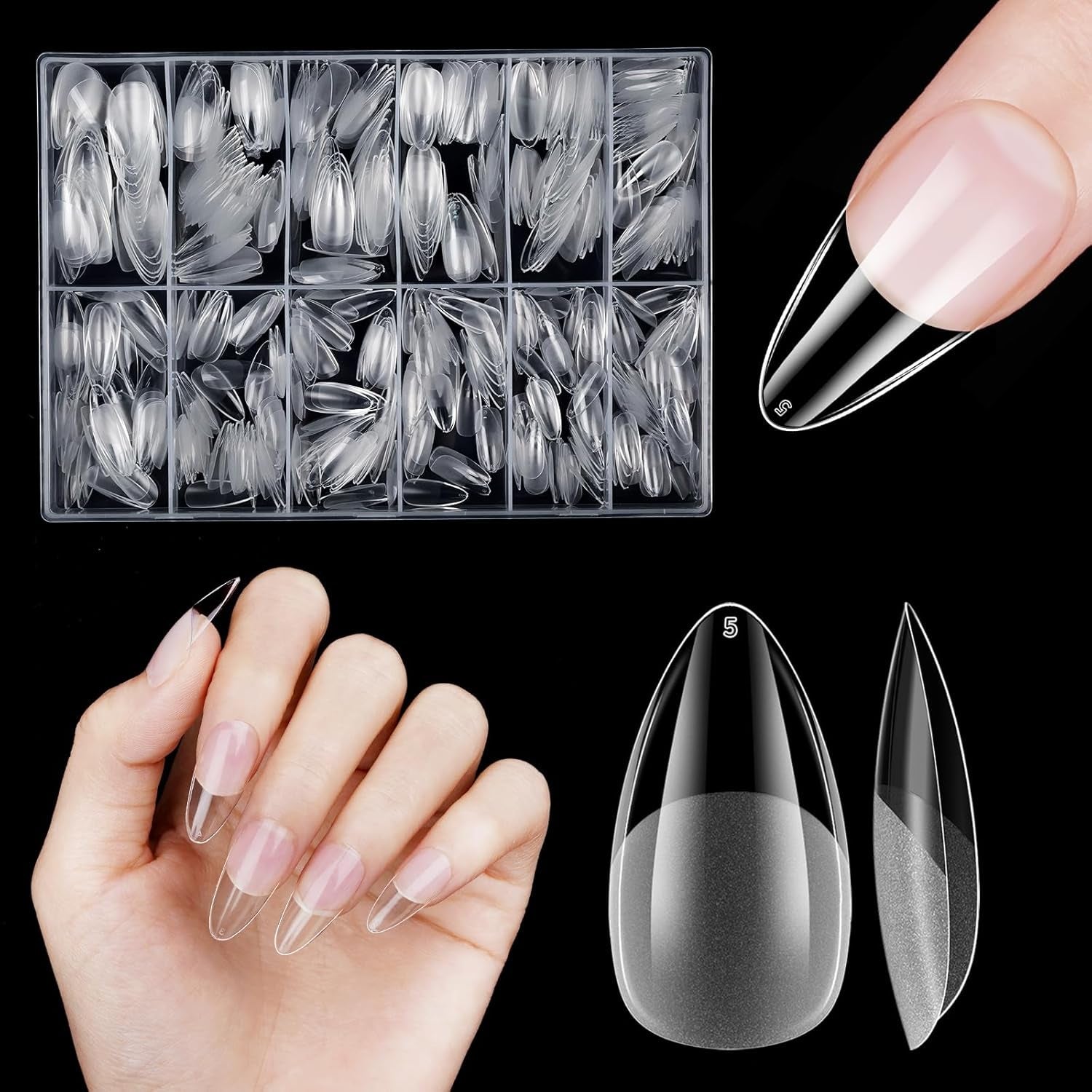 Korta konstgjorda naglar 500st mjuk gel heltäckande Nageltips för gelnaglar 12 storlekar Förpolerade nagelspetsar för gelnaglar Korta konstgjorda naglar Kista Nagelförlängningar Med Box
