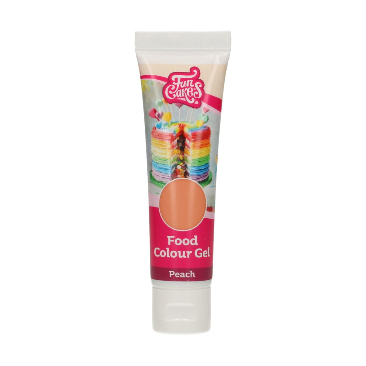 Funcakes Peach Gel food coloring: Highly concentrated food coloring for dough, cream, fondant and marzipan. Enkel dosering. En droppe för att skapa livfulla färger. Halal. 30 g.
