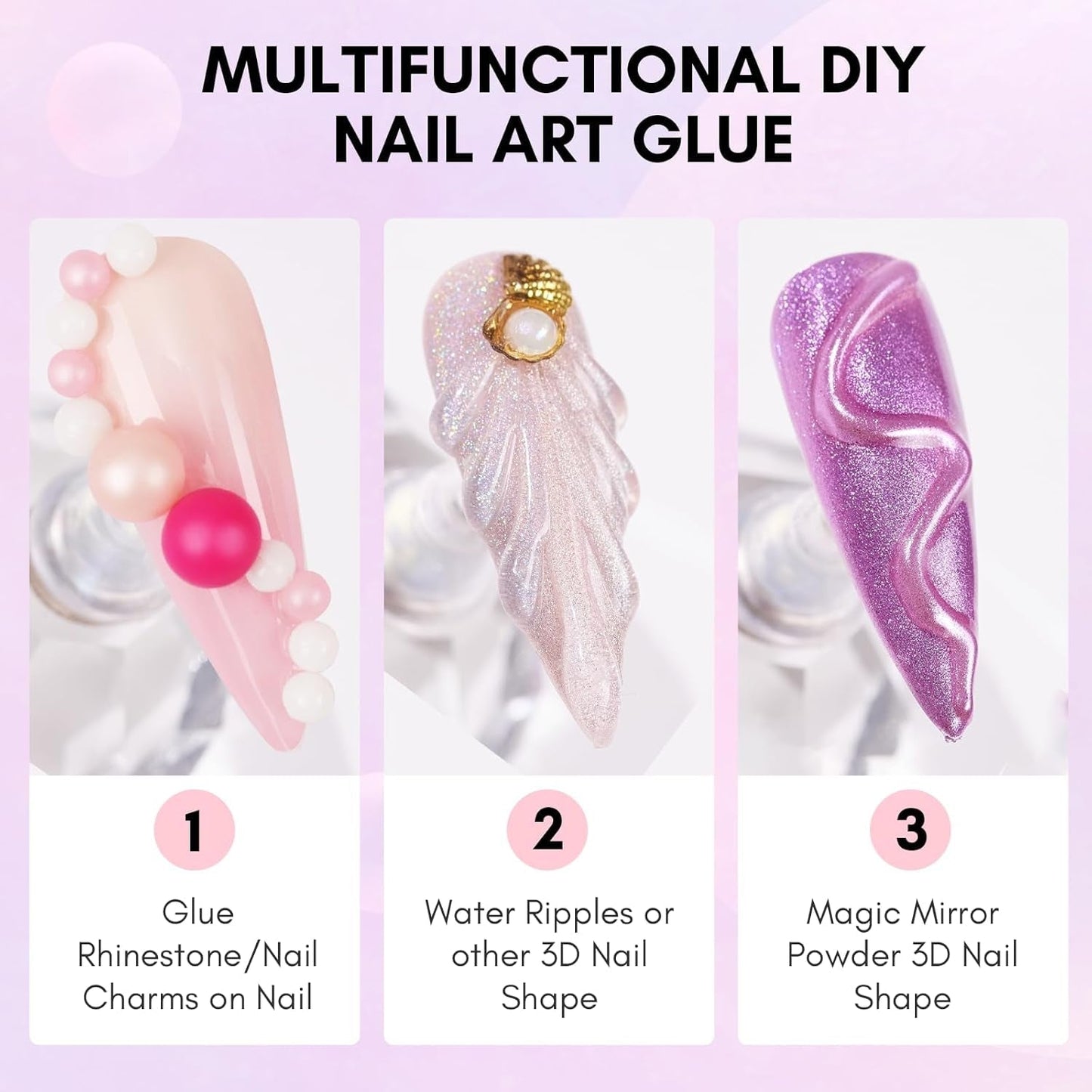 Makartt Rhinestone Adhesive Gel - 15ml UV Nagellim Set med Rosa Nail Charms Heart Circle Nail Smycken och Nageldesign Tillbehör för Hemmanikyr Alla hjärtans dag present