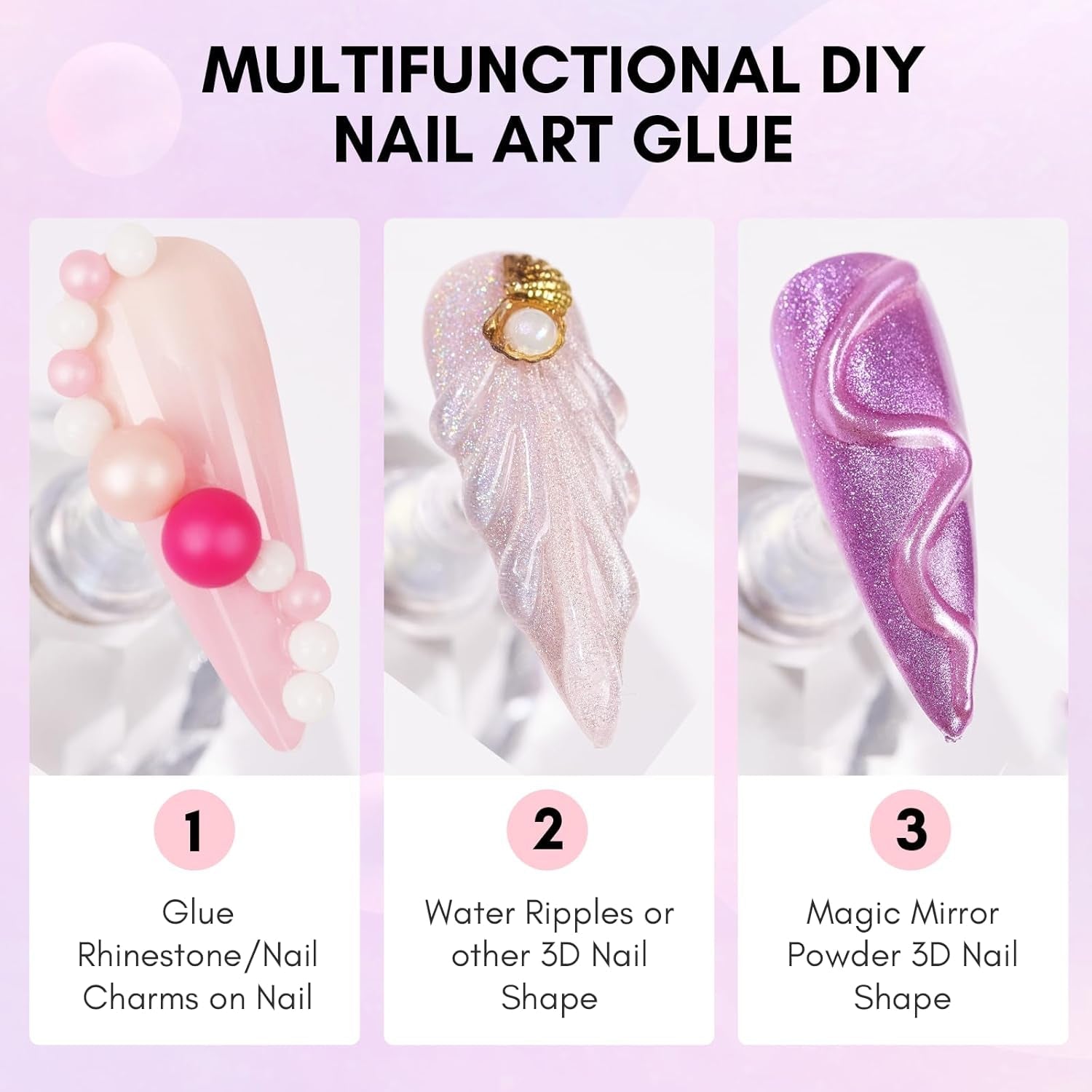 Makartt Rhinestone Adhesive Gel - 15ml UV Nagellim Set med Rosa Nail Charms Heart Circle Nail Smycken och Nageldesign Tillbehör för Hemmanikyr Alla hjärtans dag present