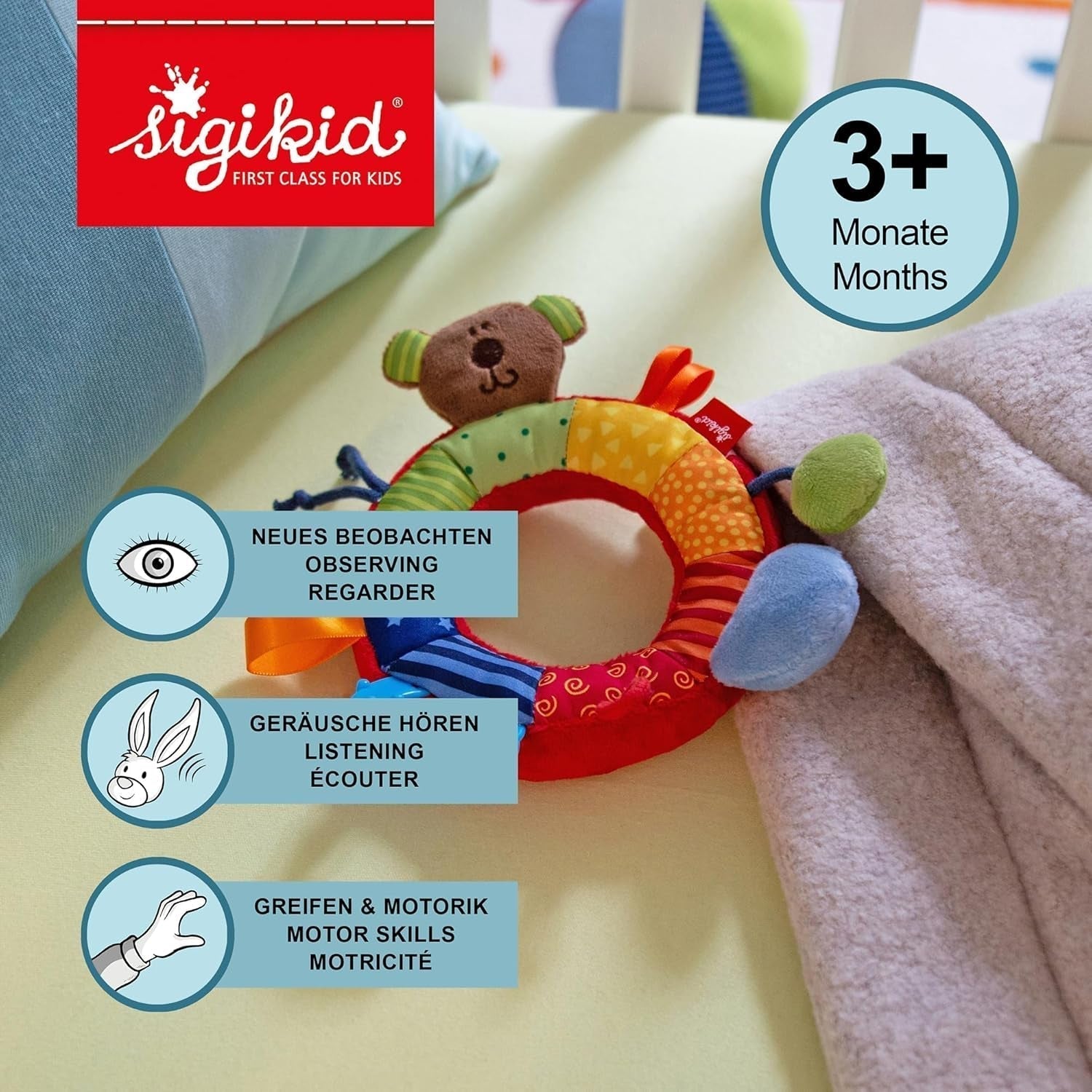 SIGIKID 40490 Aktiv ring Babyaktivitet PlayQ Leksak för flickor och pojkar rekommenderas för barn från 3 månader flerfärgad Babyleksaker Naty Shop