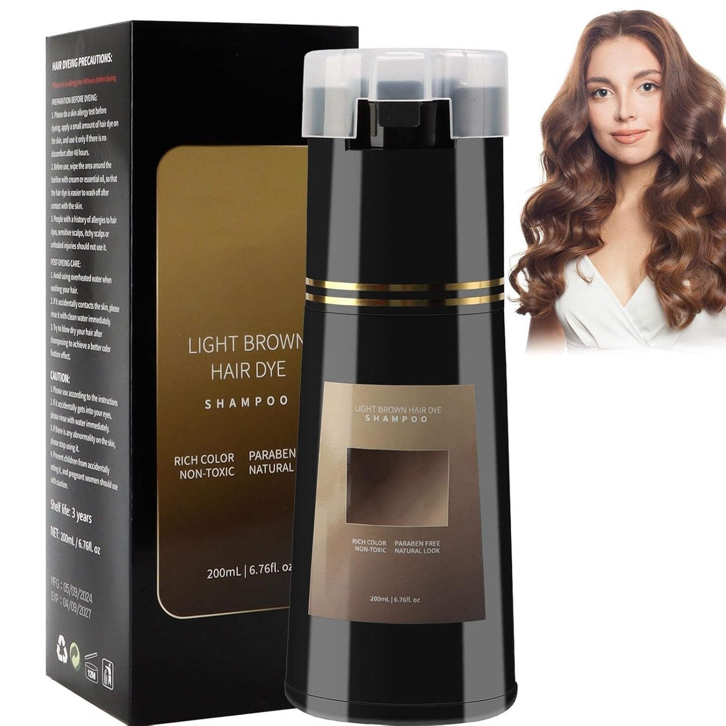 Hårfärgsschampo, 3 i 1 Instant Color Shampoo, Instant Hair Care Color Shampoo, Black Hair Color Shampoo, Hårfärgsschampo (Ljusbrun) Naty Shop Hair Dye Standardtitel