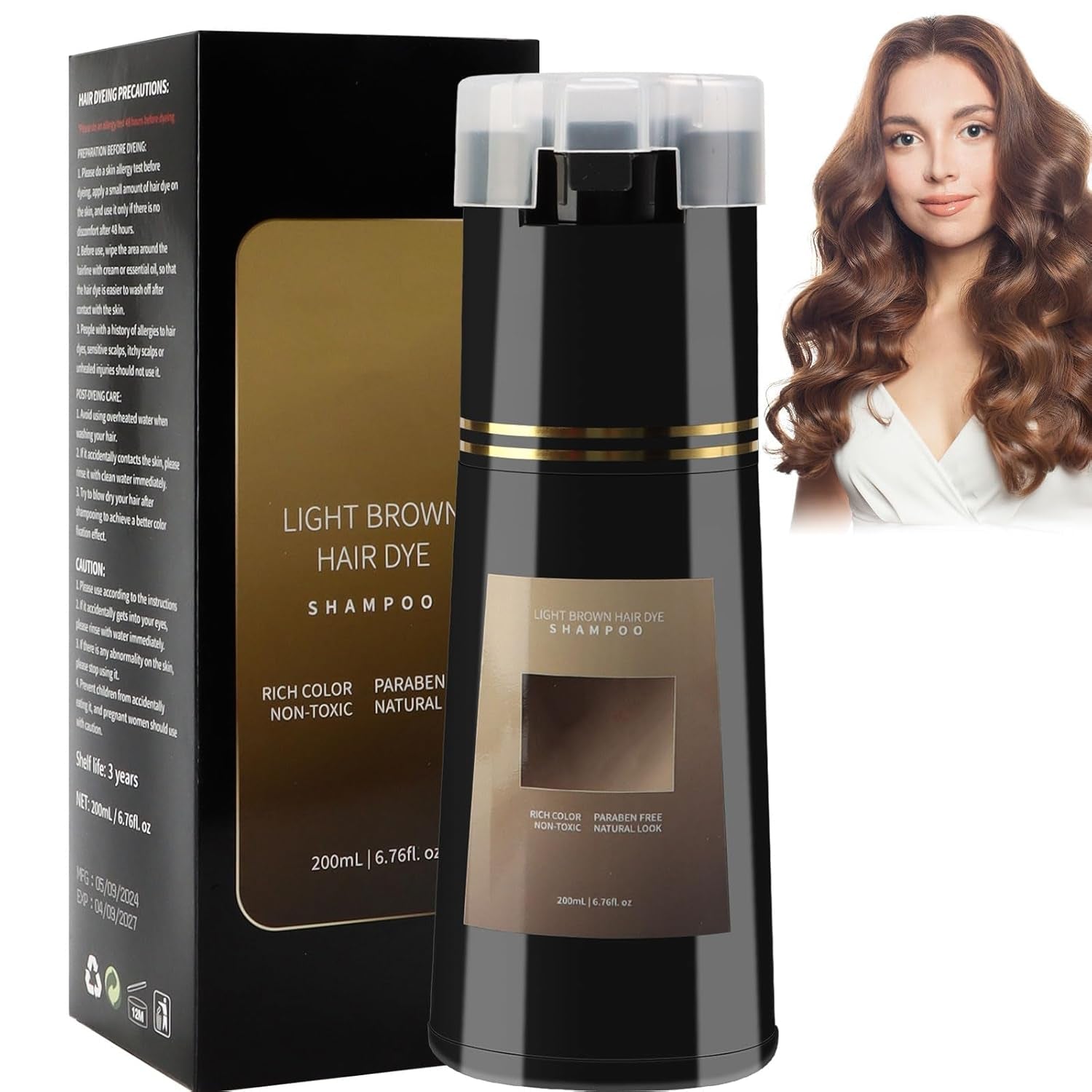 Hårfärgsschampo, 3 i 1 Instant Color Shampoo, Instant Hair Care Color Shampoo, Black Hair Color Shampoo, Hårfärgsschampo (Ljusbrun) Naty Shop Hair Dye Standardtitel