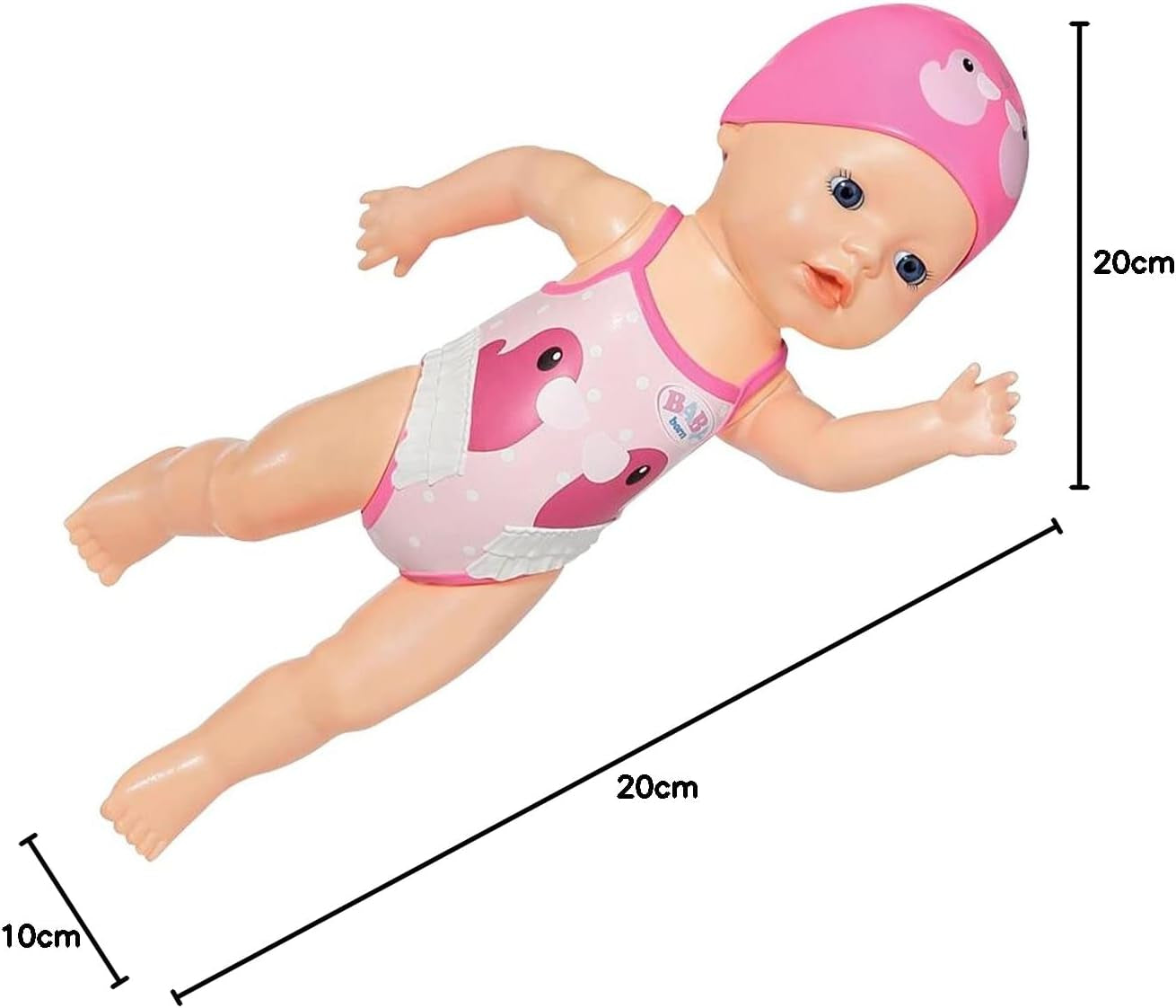 BABY Born My First Swimmer Girl - 30 cm docka - Baddocka med vridmekanism, vattentät - Fungerar utan batterier - Lämplig för barn från 1 år och uppåt