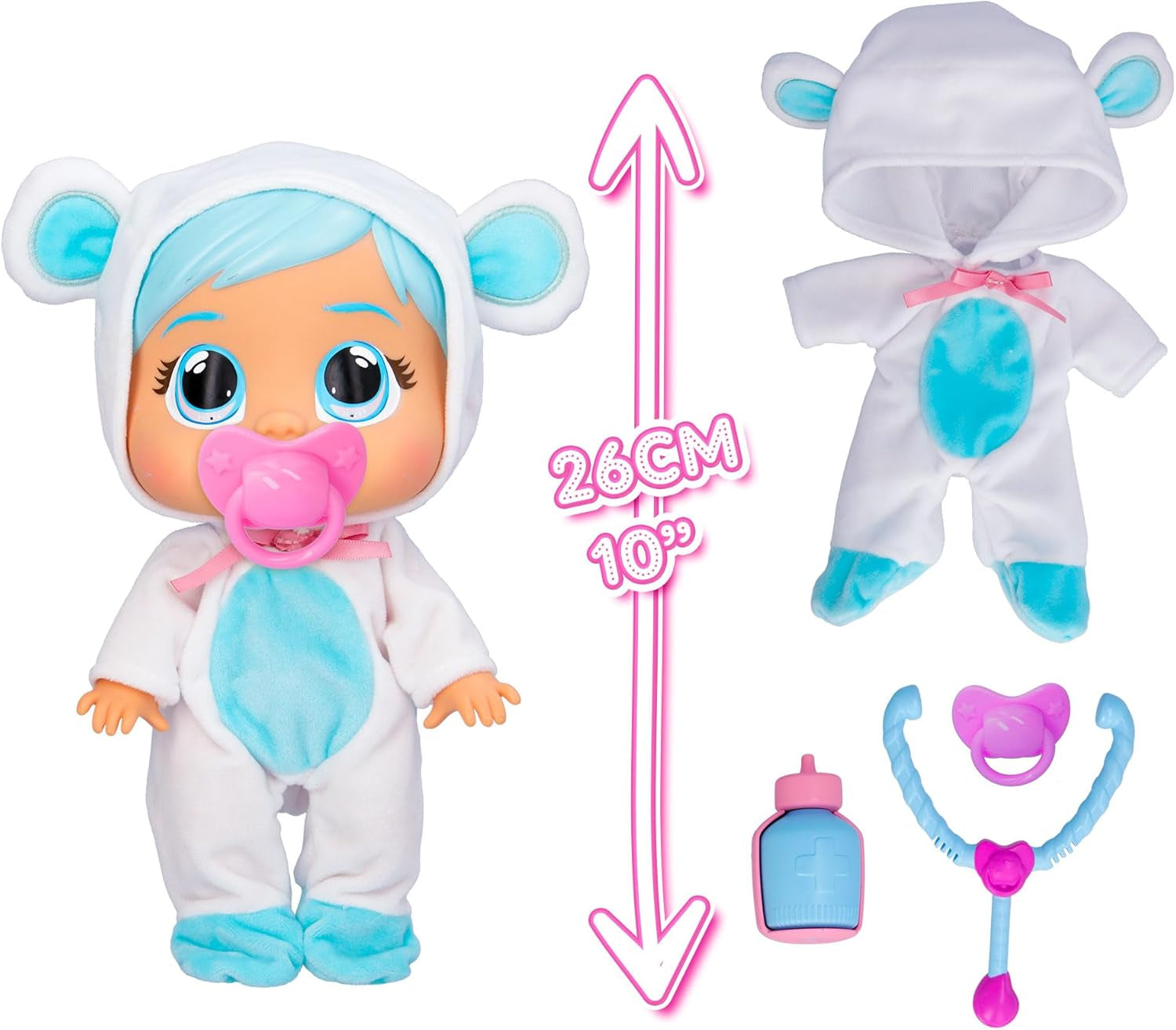 Cry Babies Loving Care Kristal Doll, Kristal Loving Care Baby Doll med 3 tillbehör för Doctor Play, Nursing Care, Crying with Real Tears, Toy for 18 Months Baby
