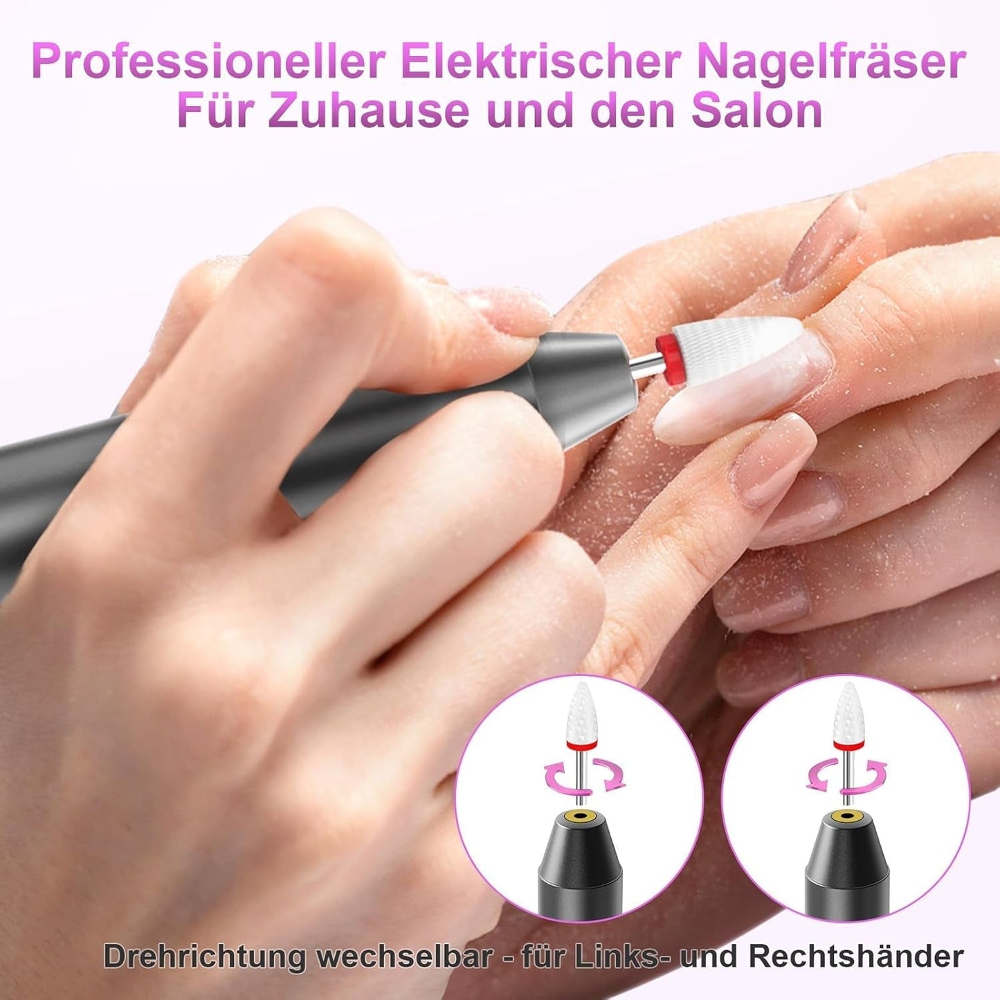 Sladdlös elektrisk nagelfil - 35000 RPM för gelnaglar, 12 i 1 professionell nagel- och akrylnagelfil, 5-hastighets manikyr- och pedikyrset