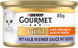 Gourmet, mjuka bitar av guld i grönsakssås Kalv- och grönsaksmat för våt kattmat, 12 st (12 x 85 g)